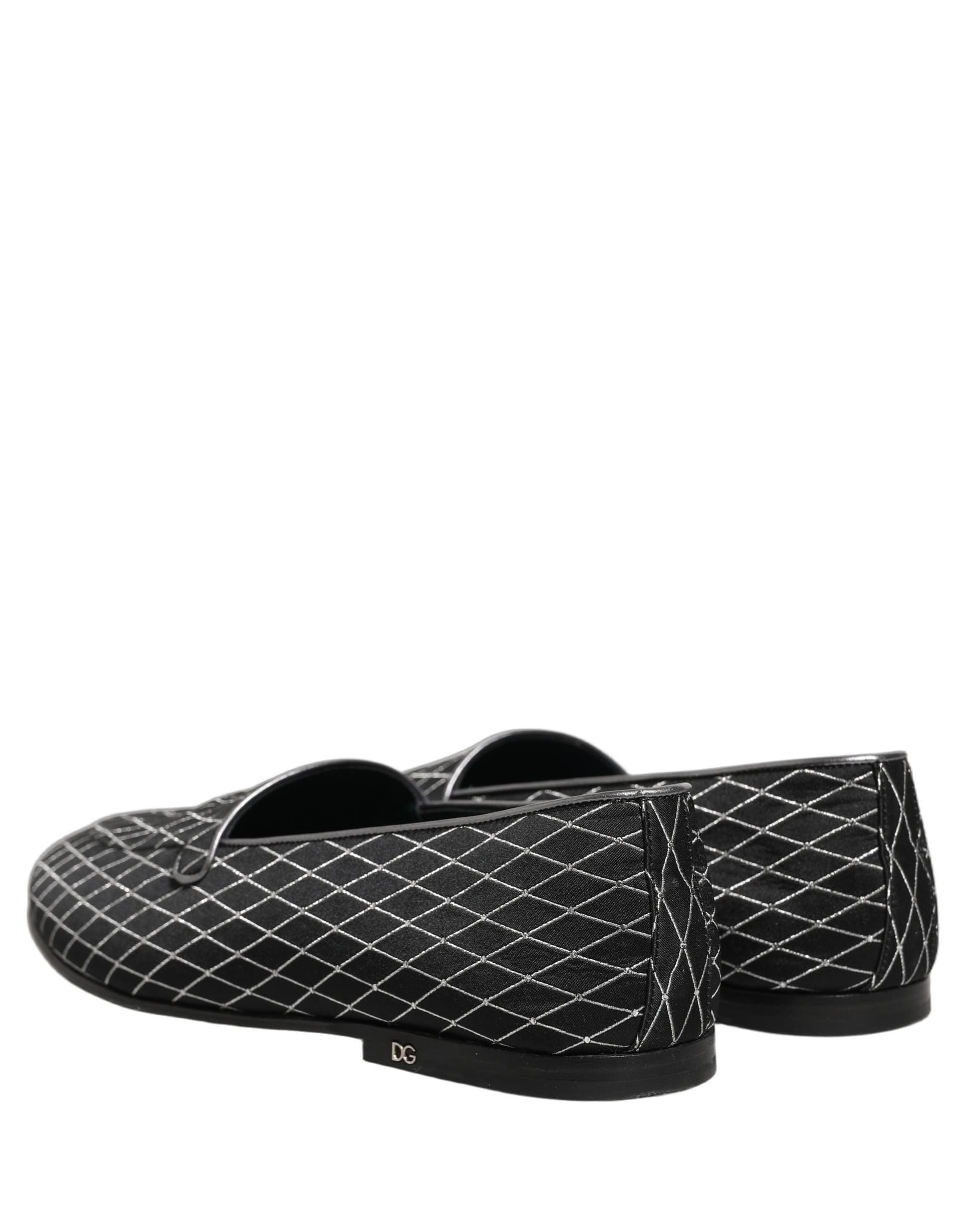 Dolce & Gabbana Black Velvet Diamond Stitched Loafers Shoes - 5