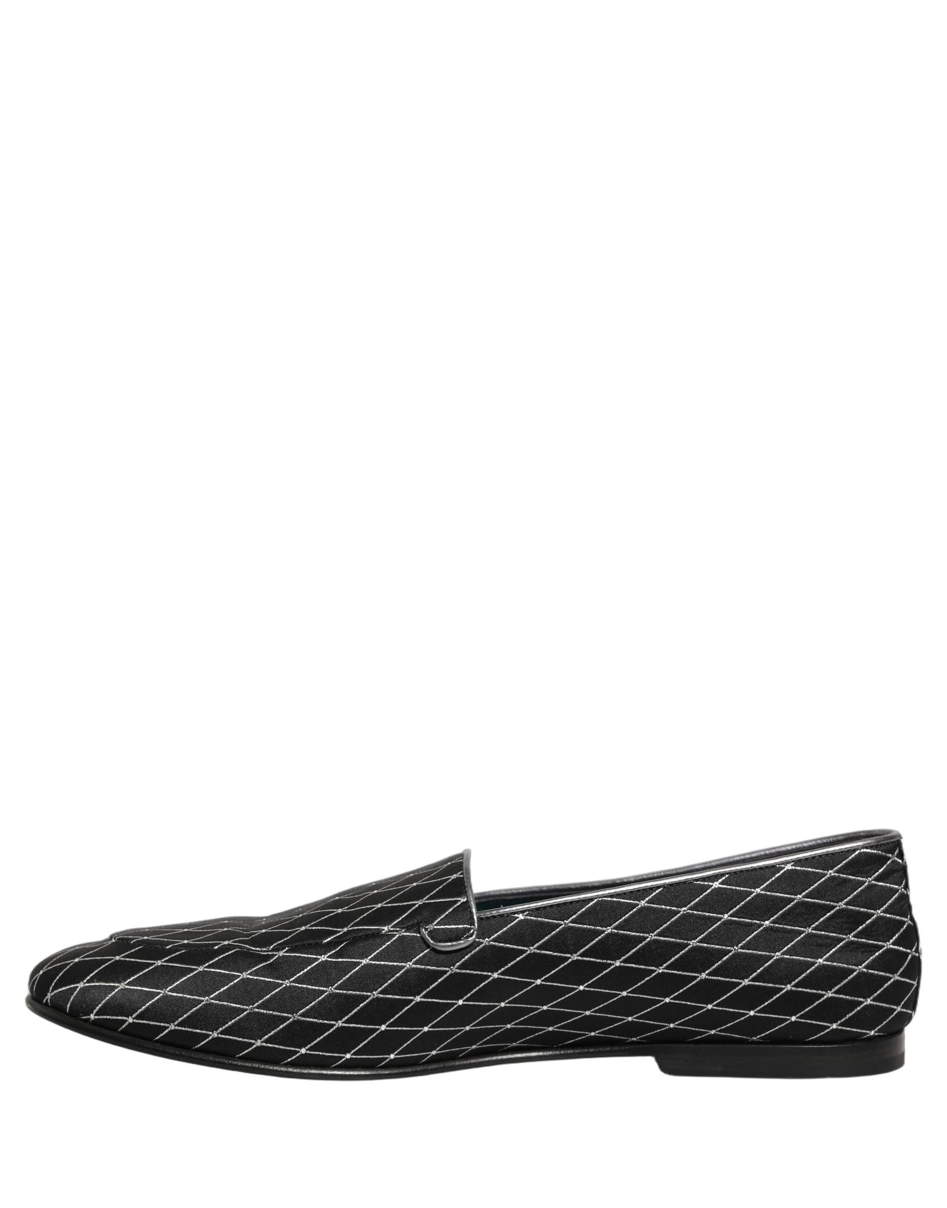 Dolce & Gabbana Black Velvet Diamond Stitched Loafers Shoes - 6
