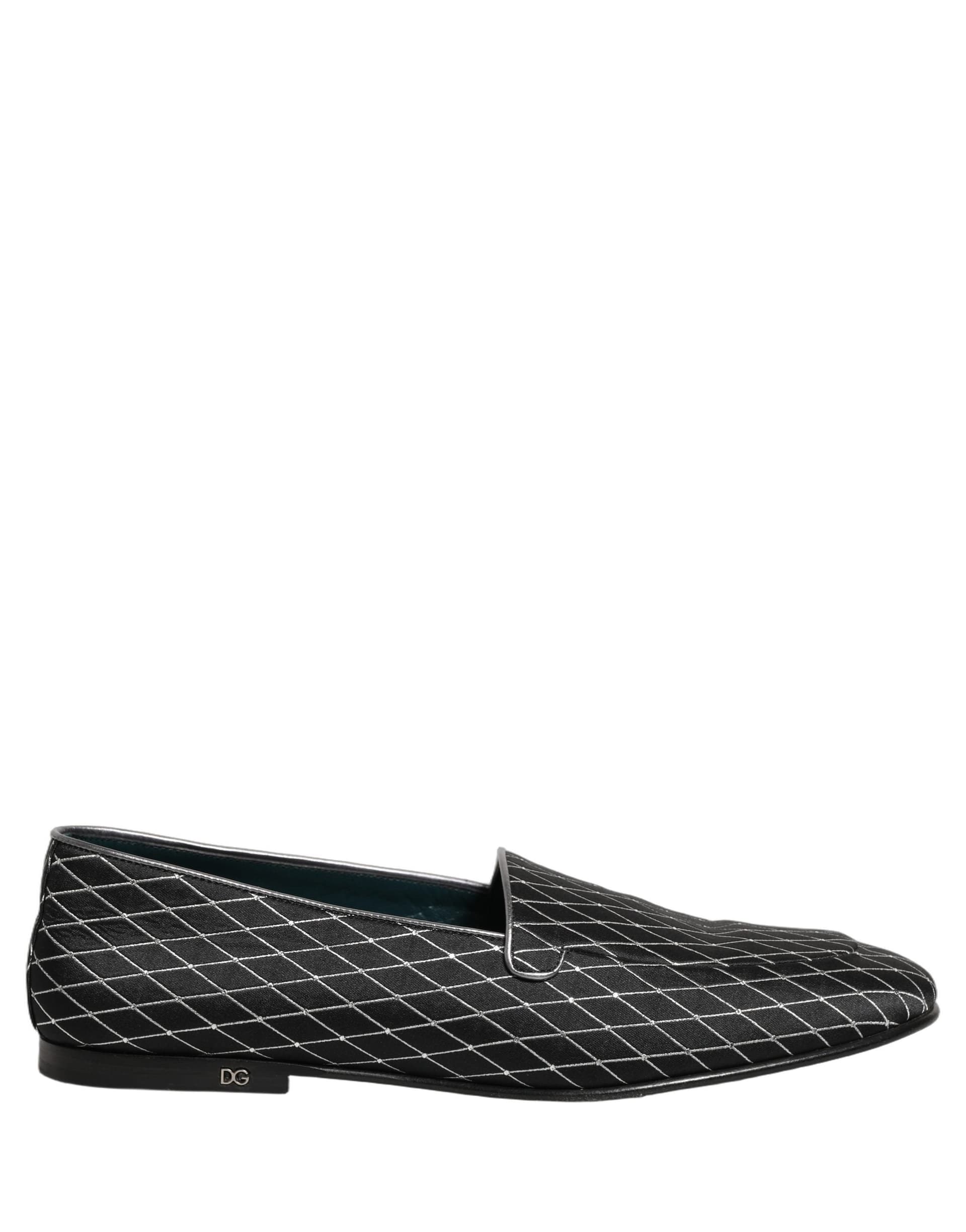Dolce & Gabbana Black Velvet Diamond Stitched Loafers Shoes - 8