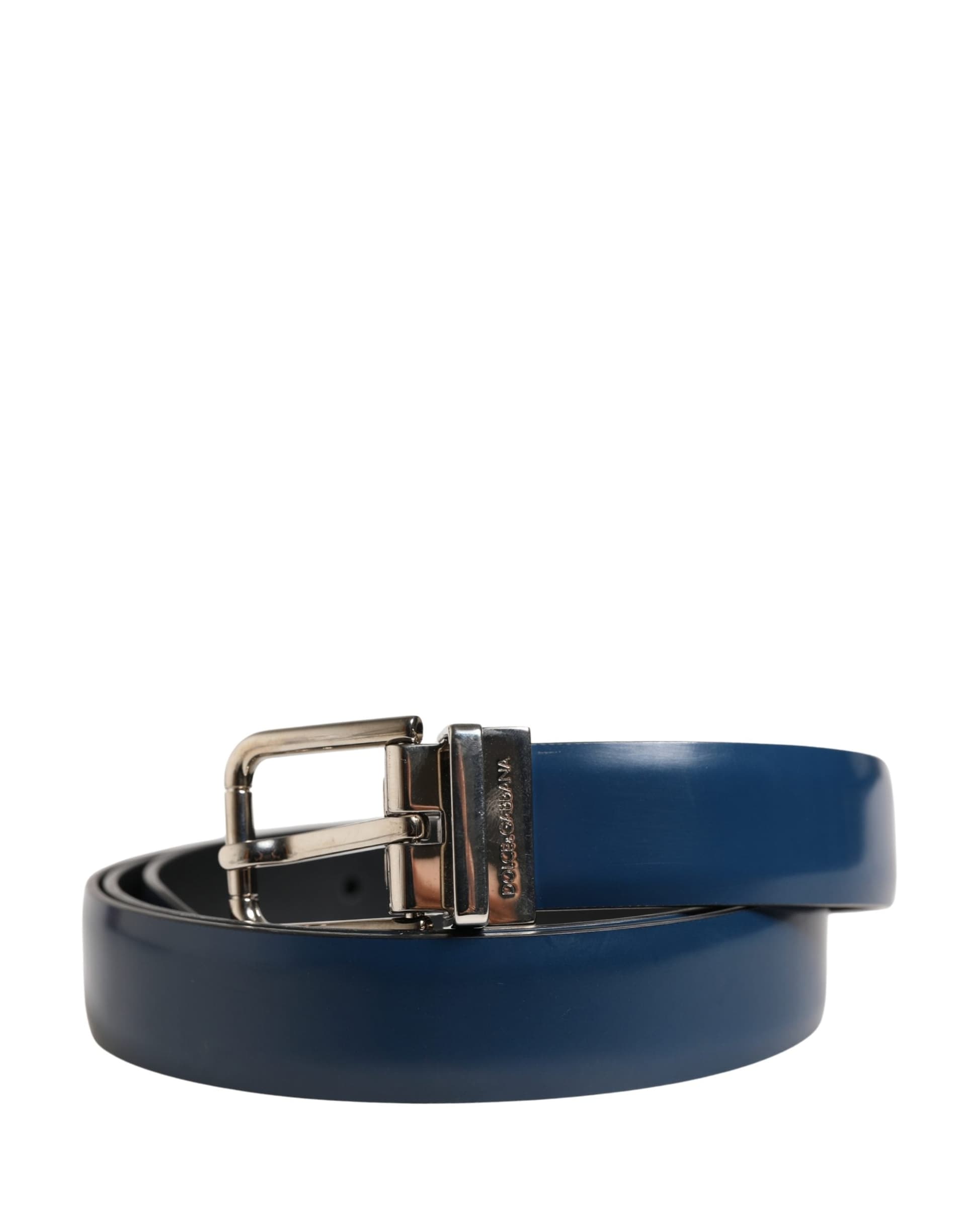 Dolce & Gabbana Men Blue Classic Leather Metal Buckle Belt - 2