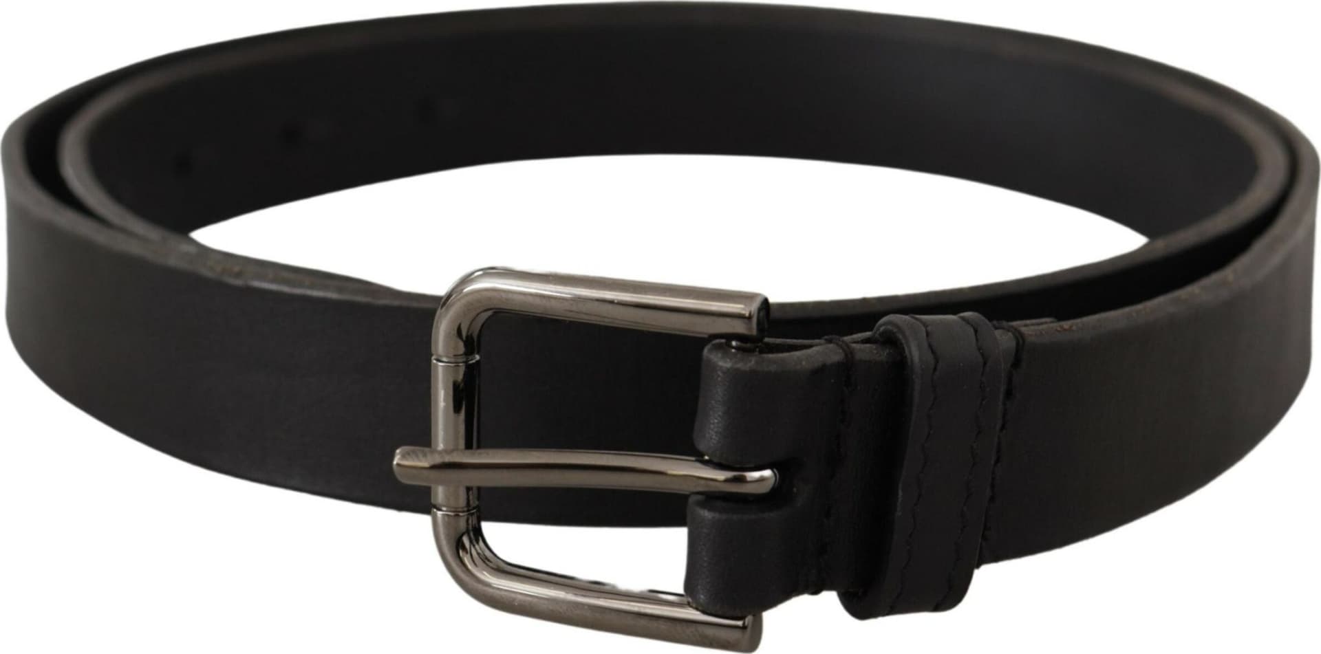 Dolce & Gabbana Black Calf Leather Logo Engraved Metal Buckle Belt - 3