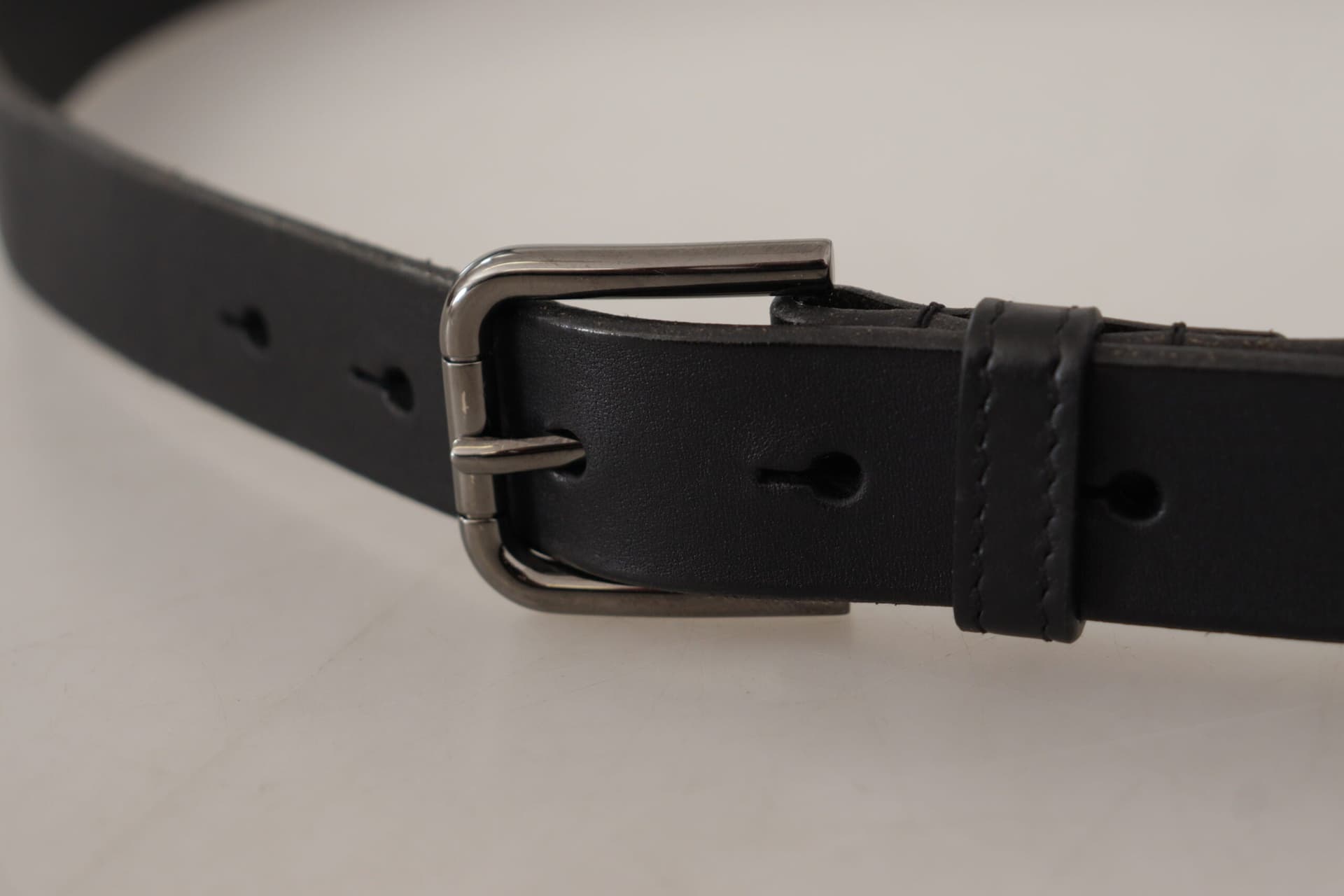Dolce & Gabbana Black Calf Leather Logo Engraved Metal Buckle Belt - 5