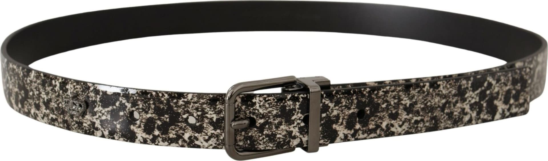 Dolce & Gabbana Black Marble Print Leather Gray Logo Belt - 2