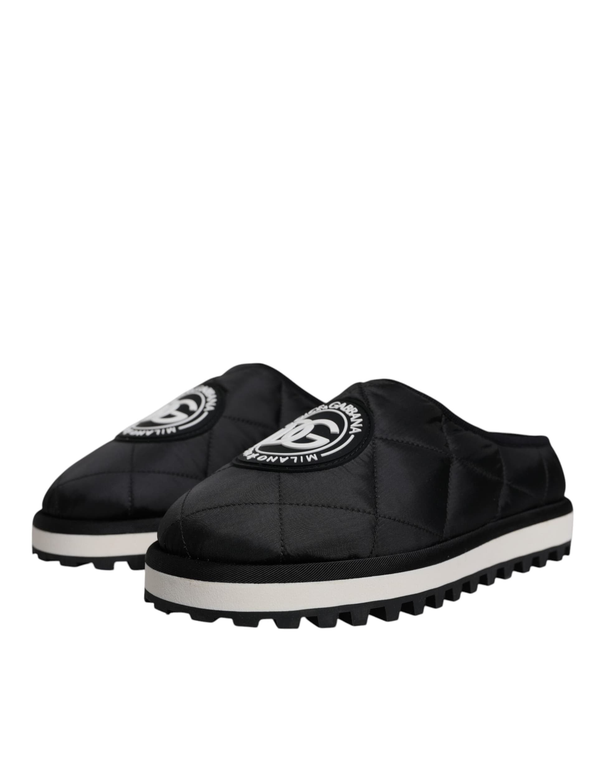 Dolce & Gabbana Black Nylon Quilted Logo Patch Sandals Slides Shoes - 2