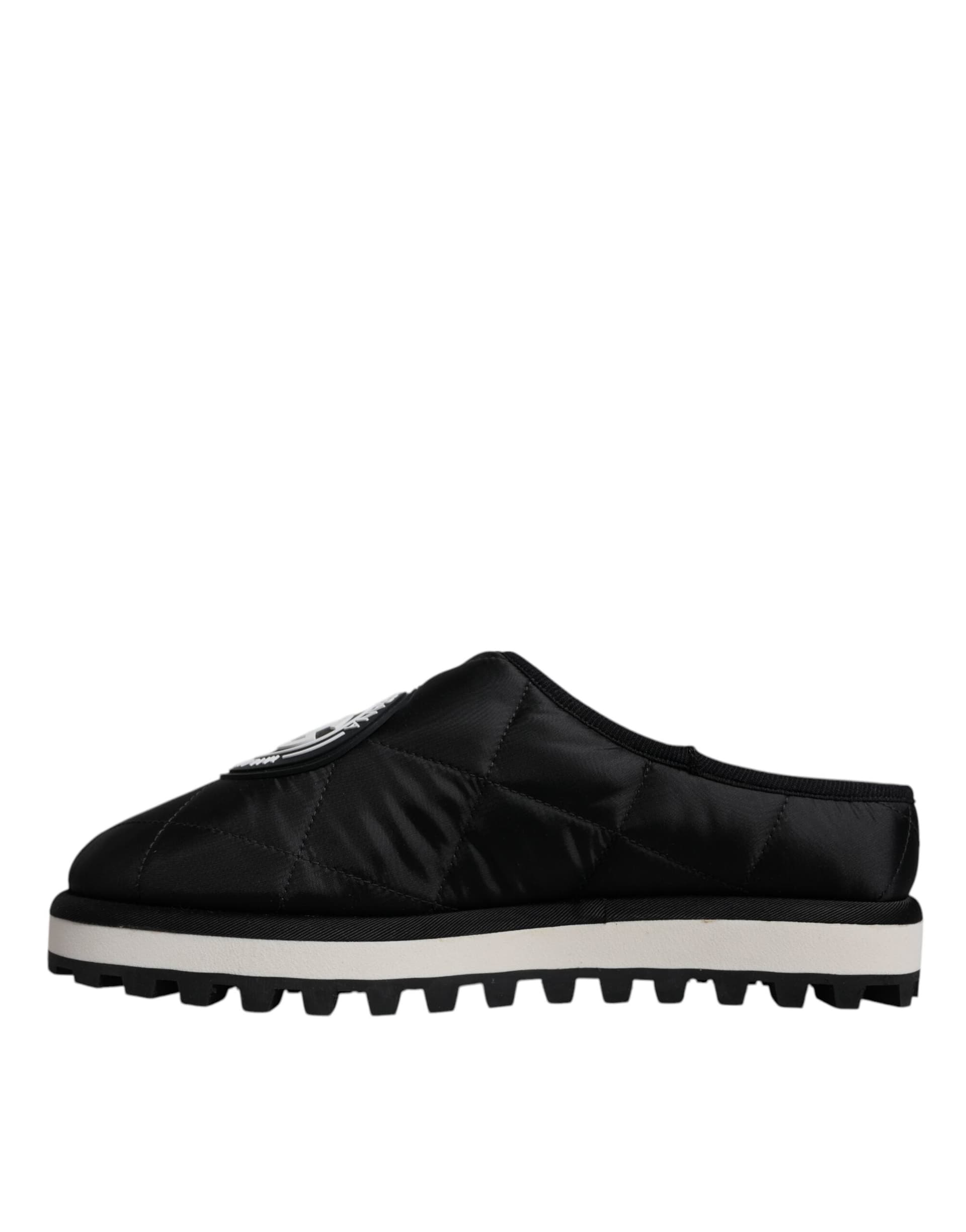 Dolce & Gabbana Black Nylon Quilted Logo Patch Sandals Slides Shoes - 5