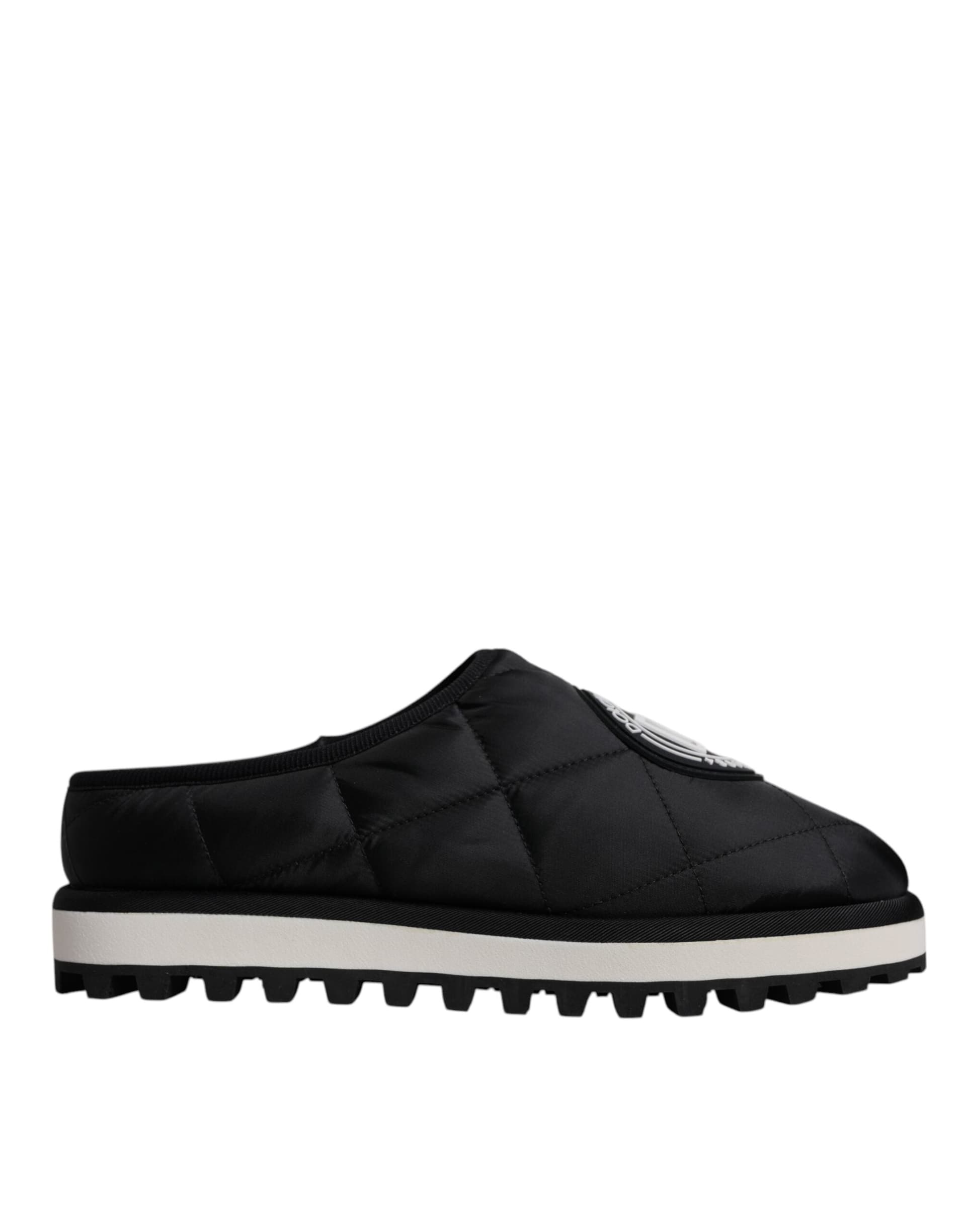 Dolce & Gabbana Black Nylon Quilted Logo Patch Sandals Slides Shoes - 6