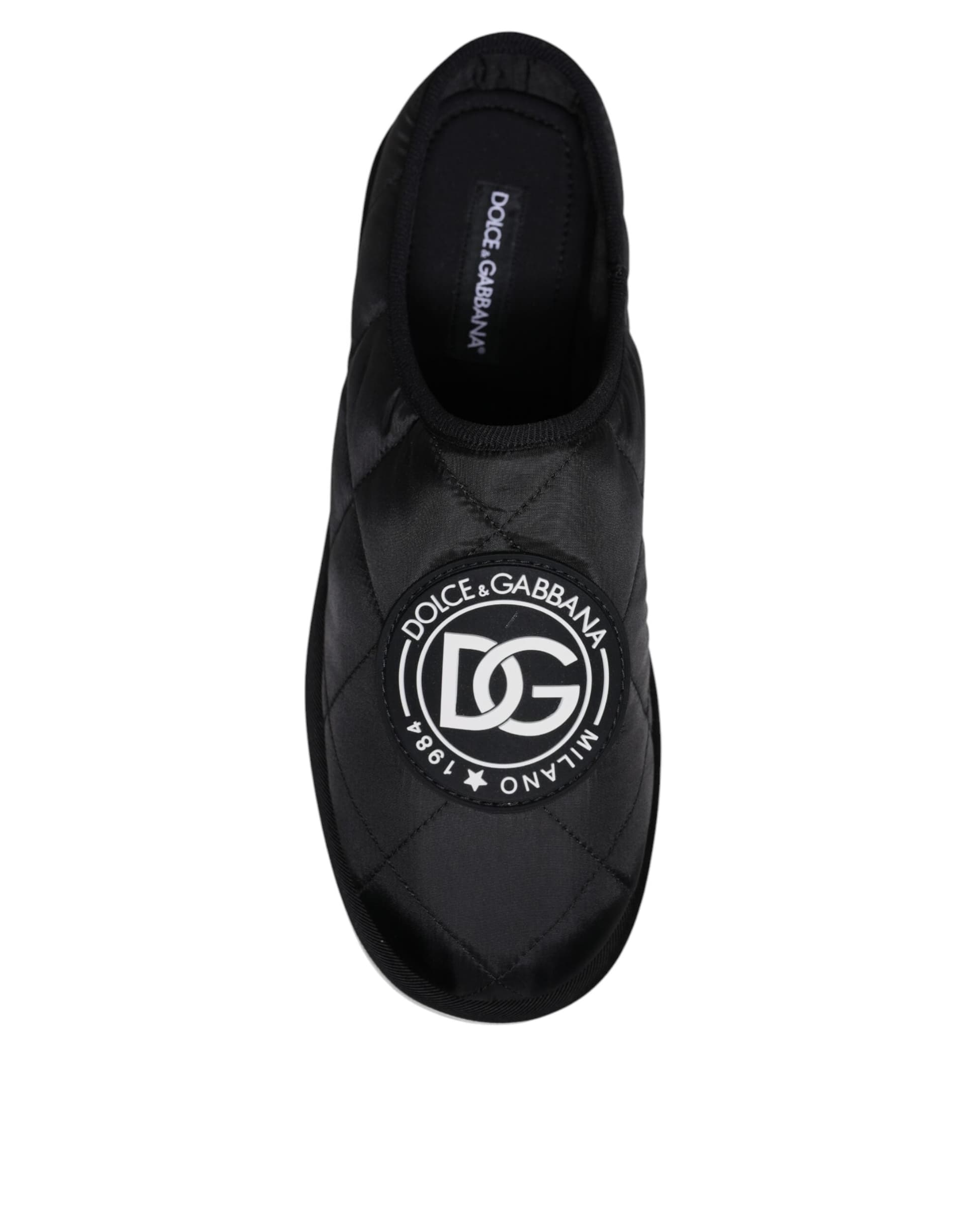 Dolce & Gabbana Black Nylon Quilted Logo Patch Sandals Slides Shoes - 8