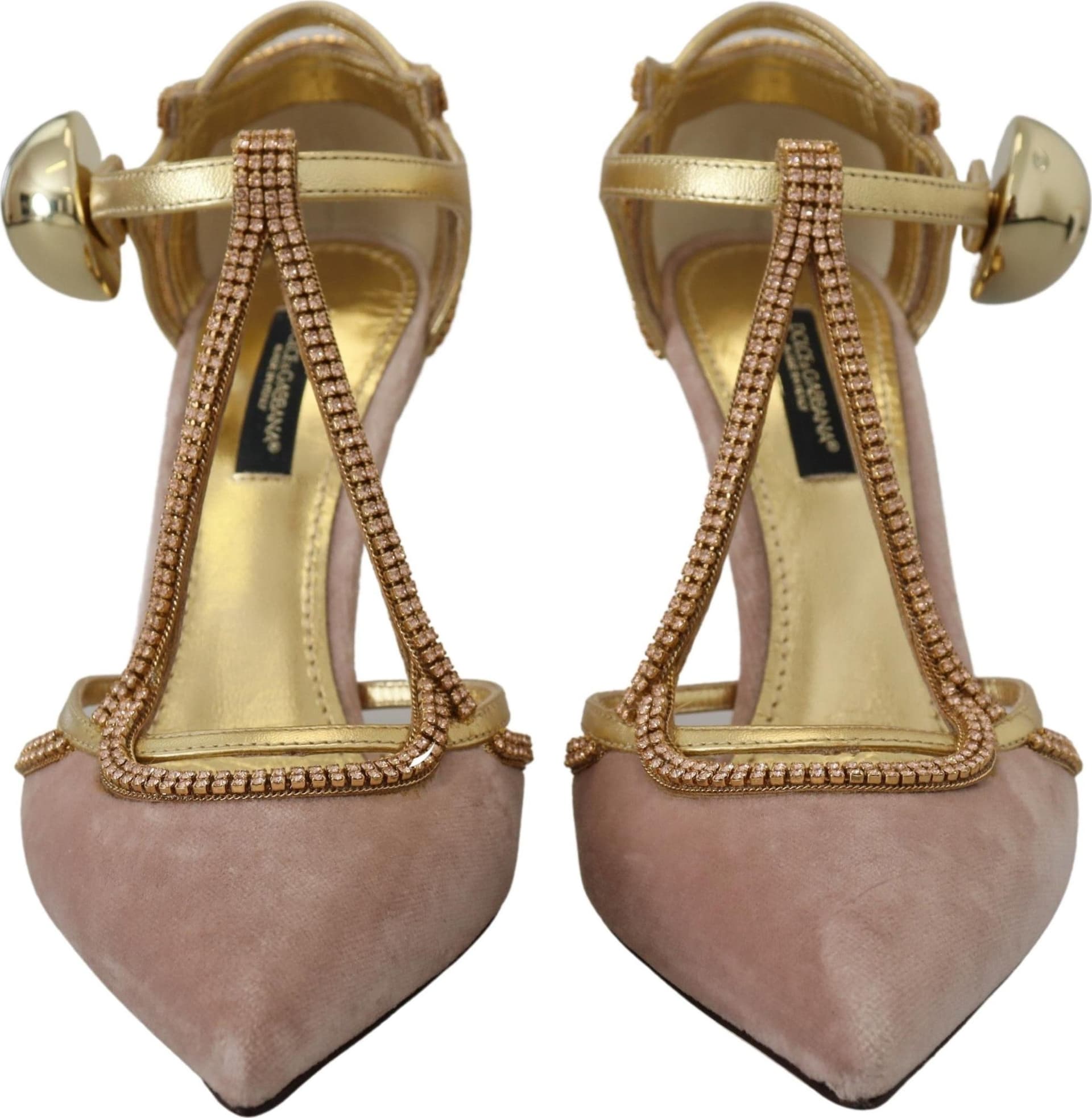 Dolce & Gabbana Pink Crystal T-strap Heels Pumps Shoes