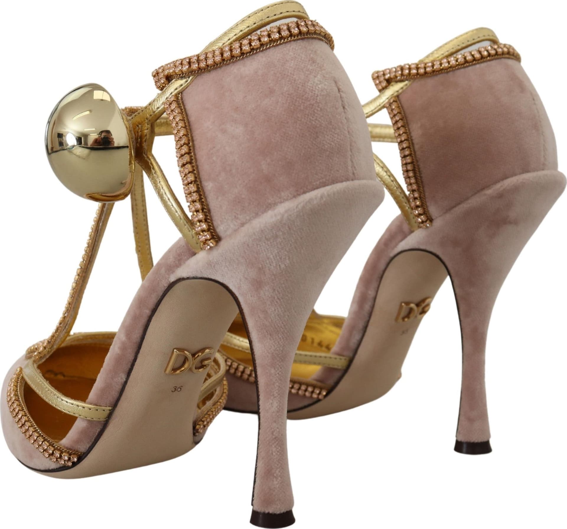 Dolce & Gabbana Pink Crystal T-strap Heels Pumps Shoes - 3