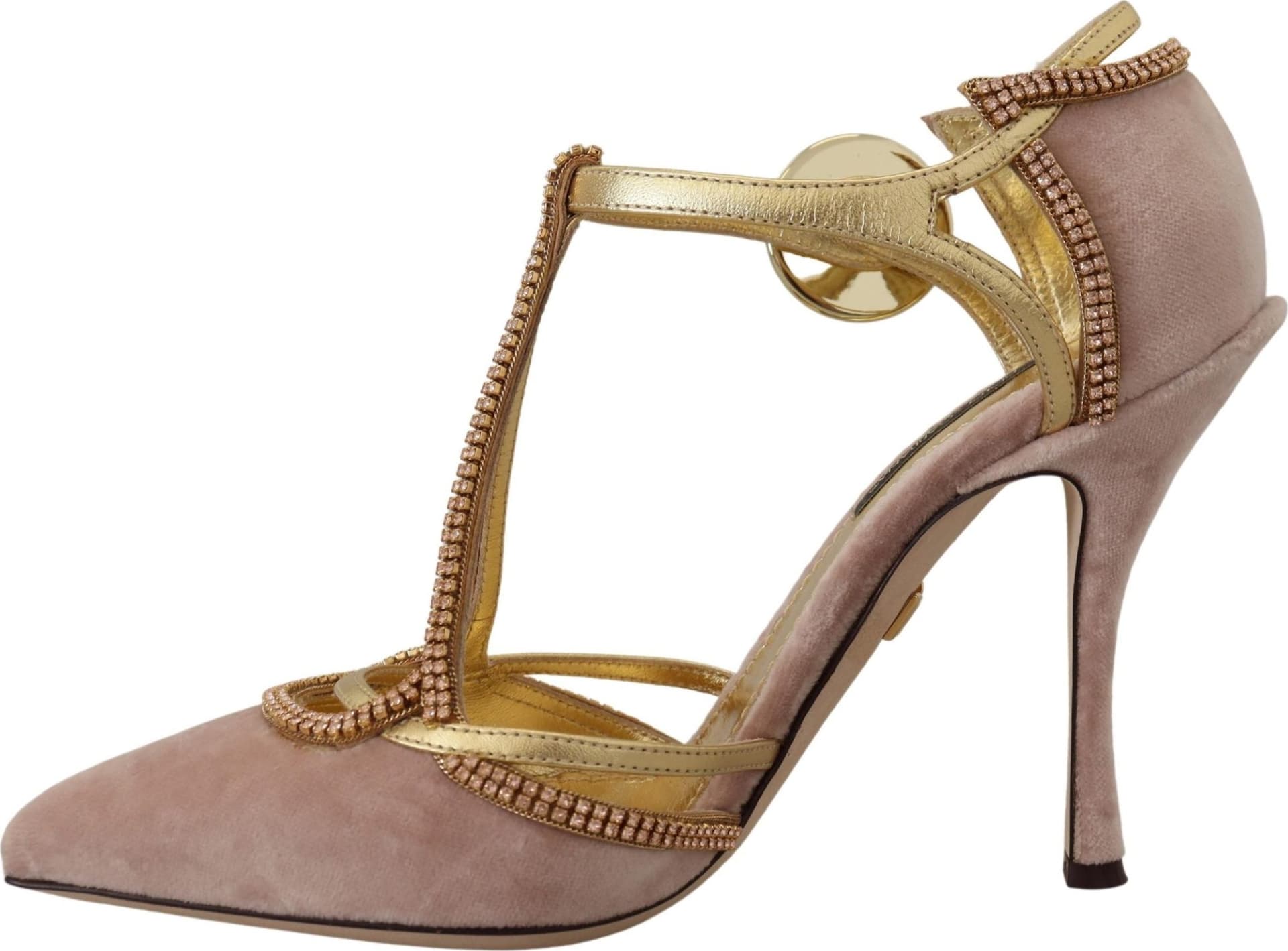Dolce & Gabbana Pink Crystal T-strap Heels Pumps Shoes - 4