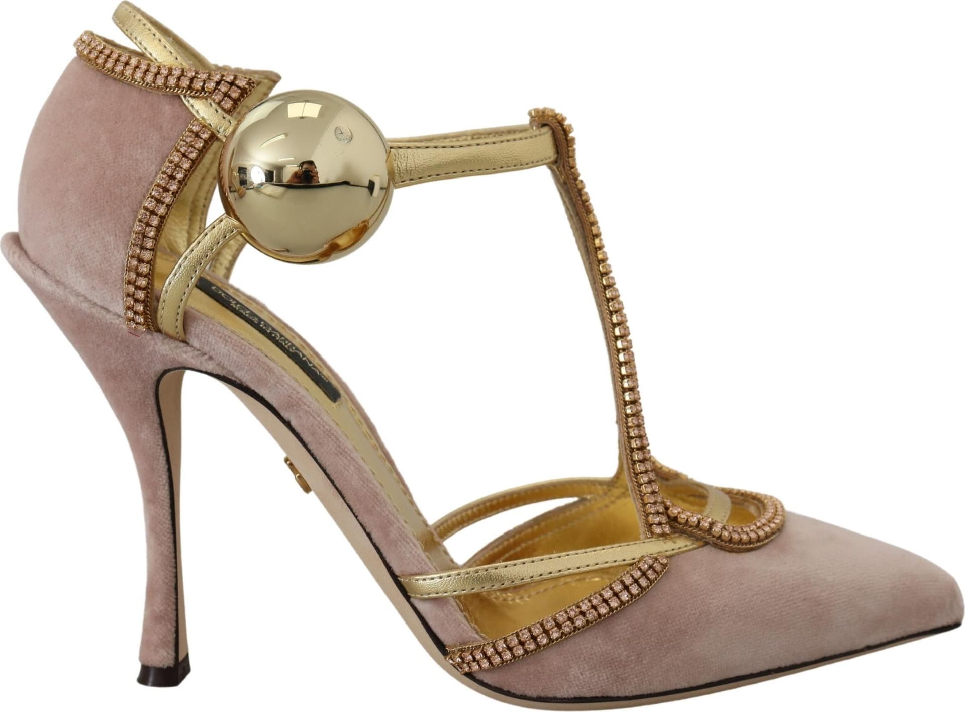 Dolce & Gabbana Pink Crystal T-strap Heels Pumps Shoes - 5