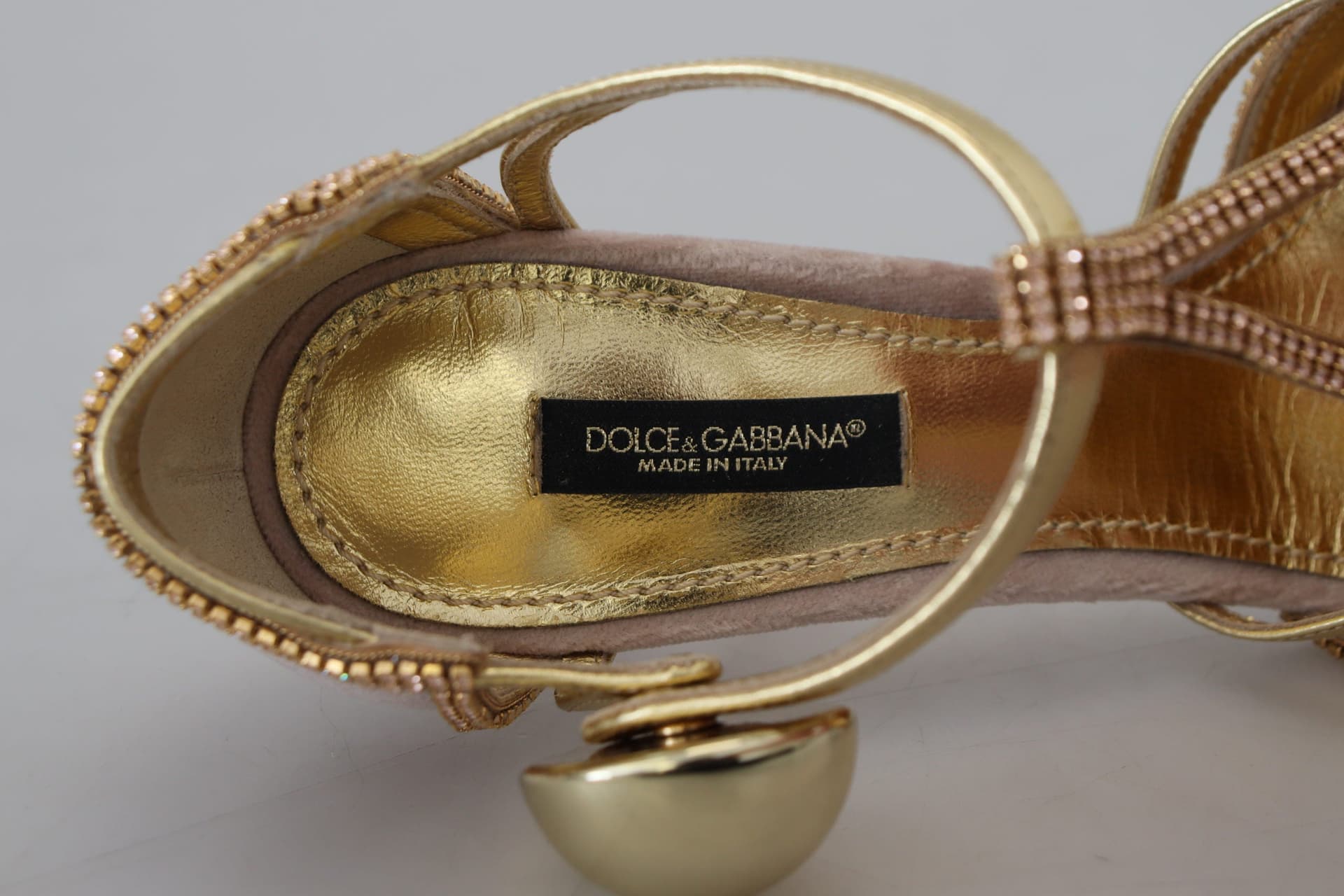 Dolce & Gabbana Pink Crystal T-strap Heels Pumps Shoes - 8