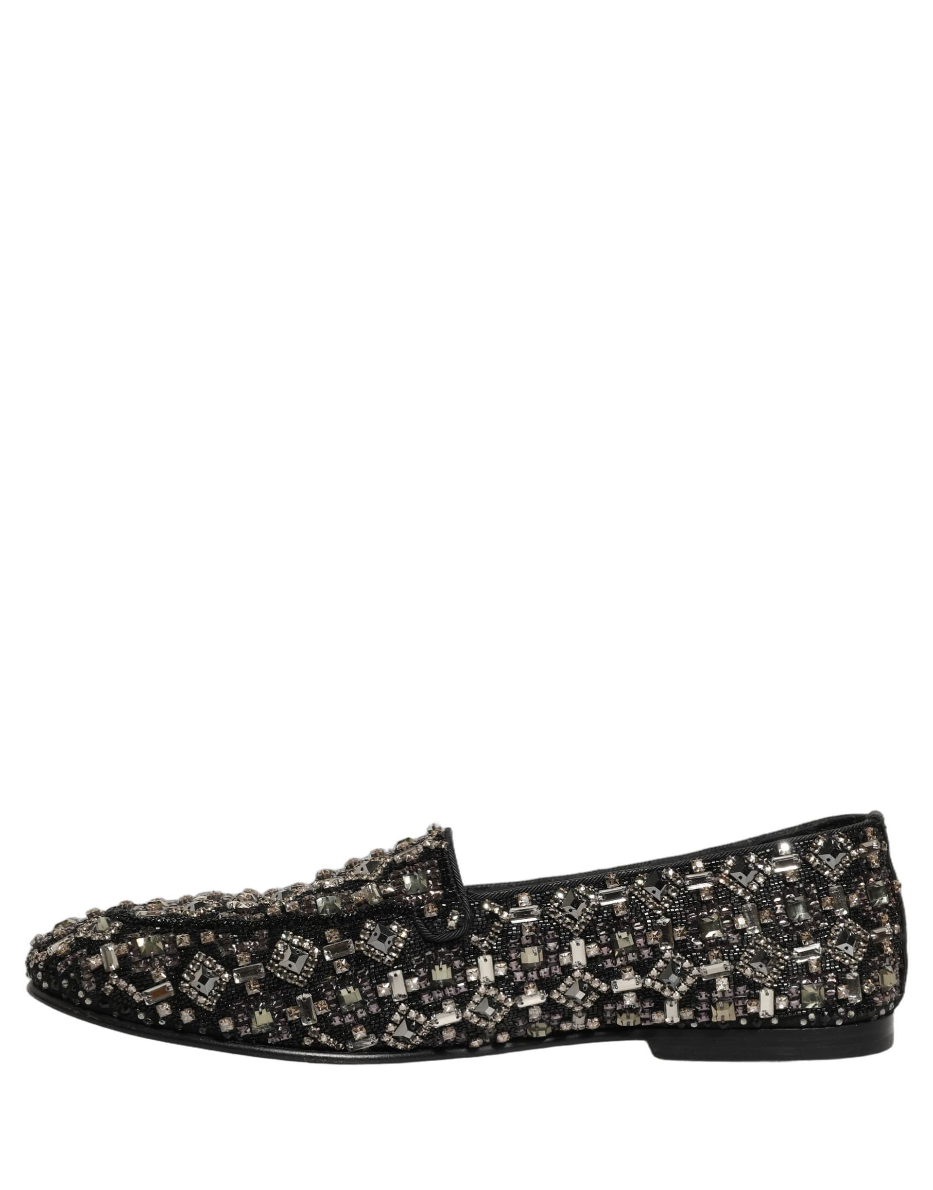Dolce & Gabbana Silver Leather Logo Slip On Loafers Shoes - 6