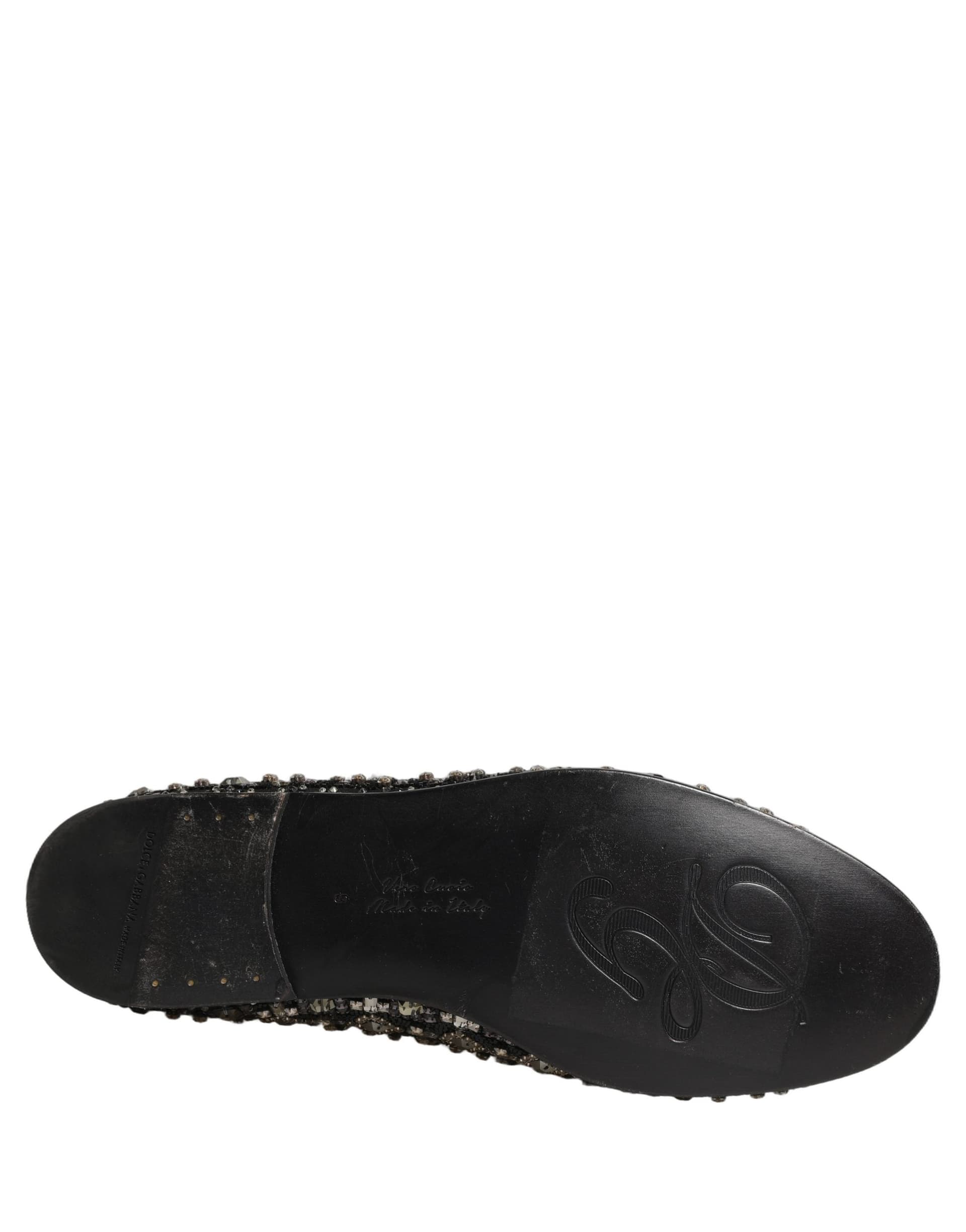 Dolce & Gabbana Silver Leather Logo Slip On Loafers Shoes - 8