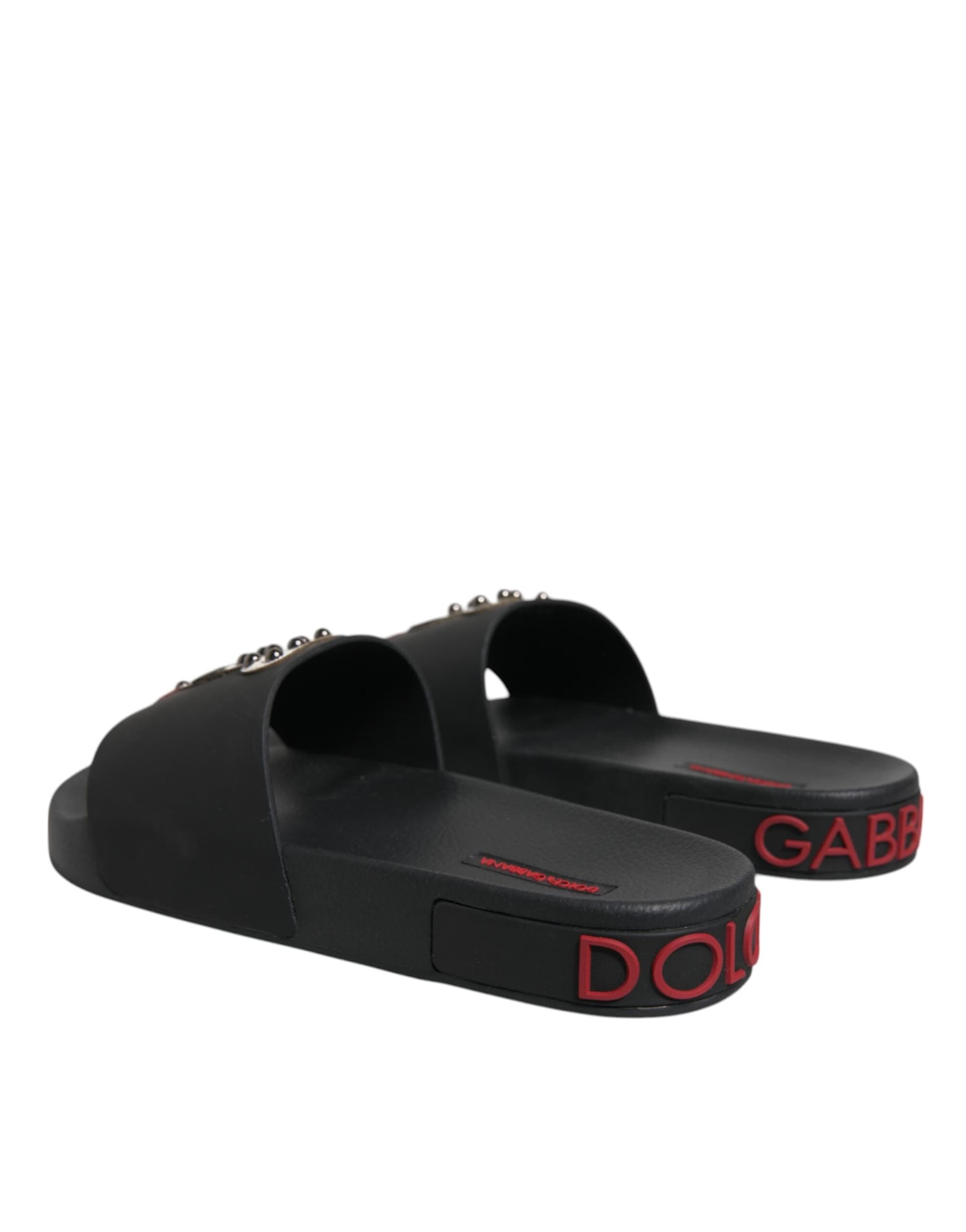 Dolce & Gabbana Black Leather Slides Sandals Beachwear Shoes - 4