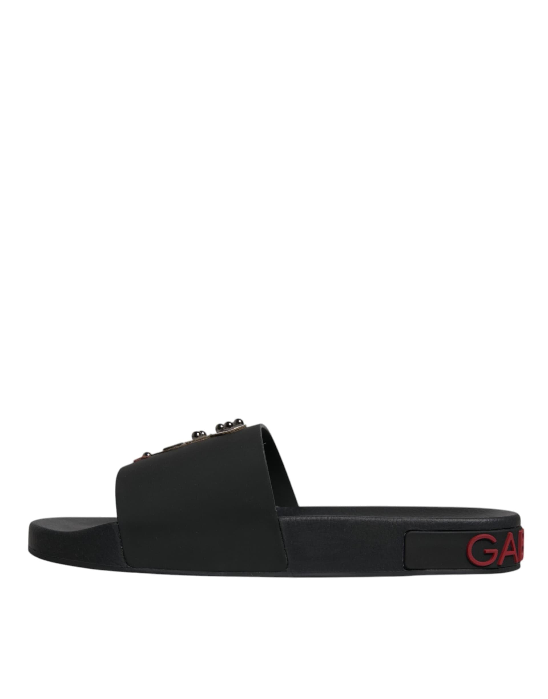 Dolce & Gabbana Black Leather Slides Sandals Beachwear Shoes - 5