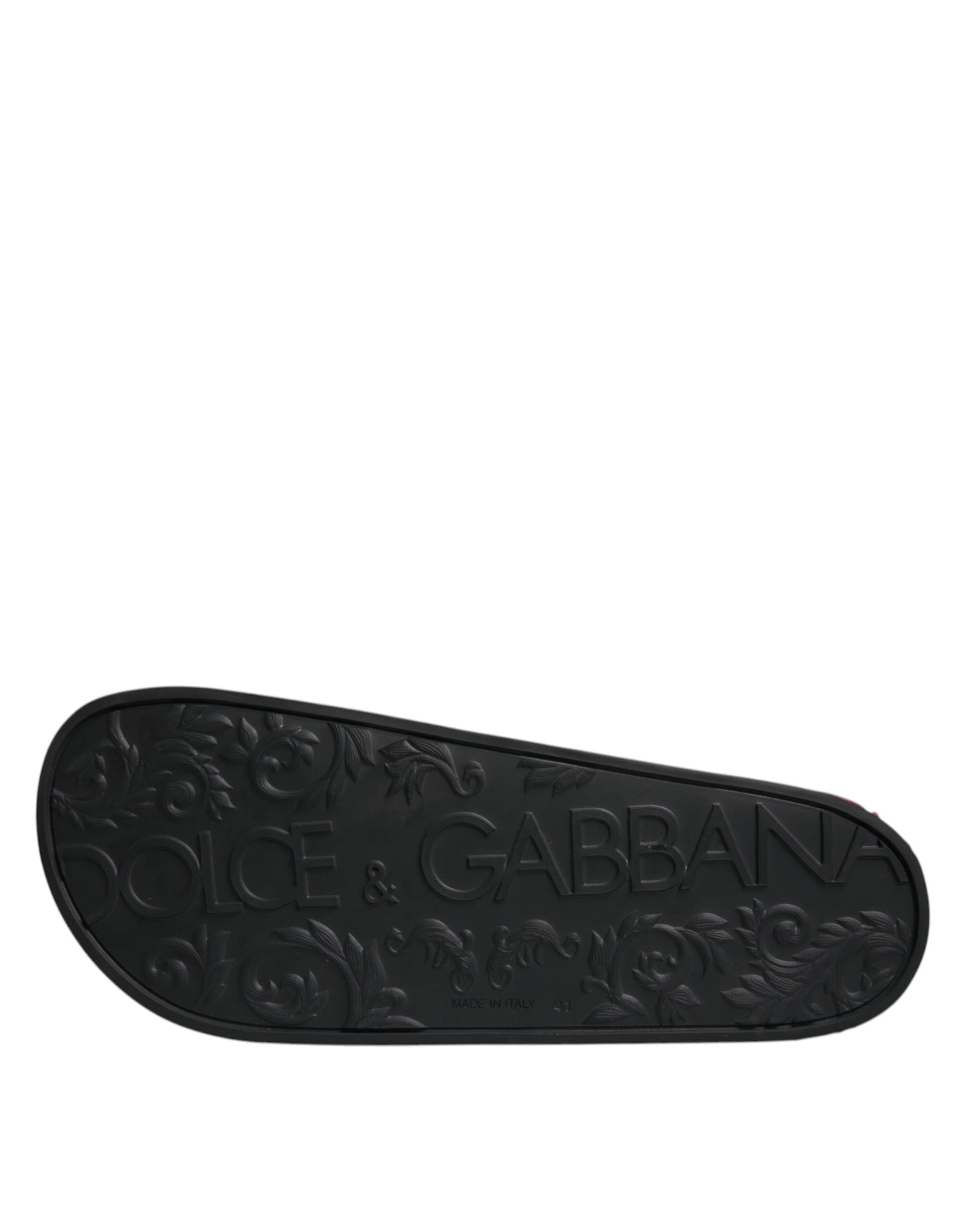 Dolce & Gabbana Black Leather Slides Sandals Beachwear Shoes - 7