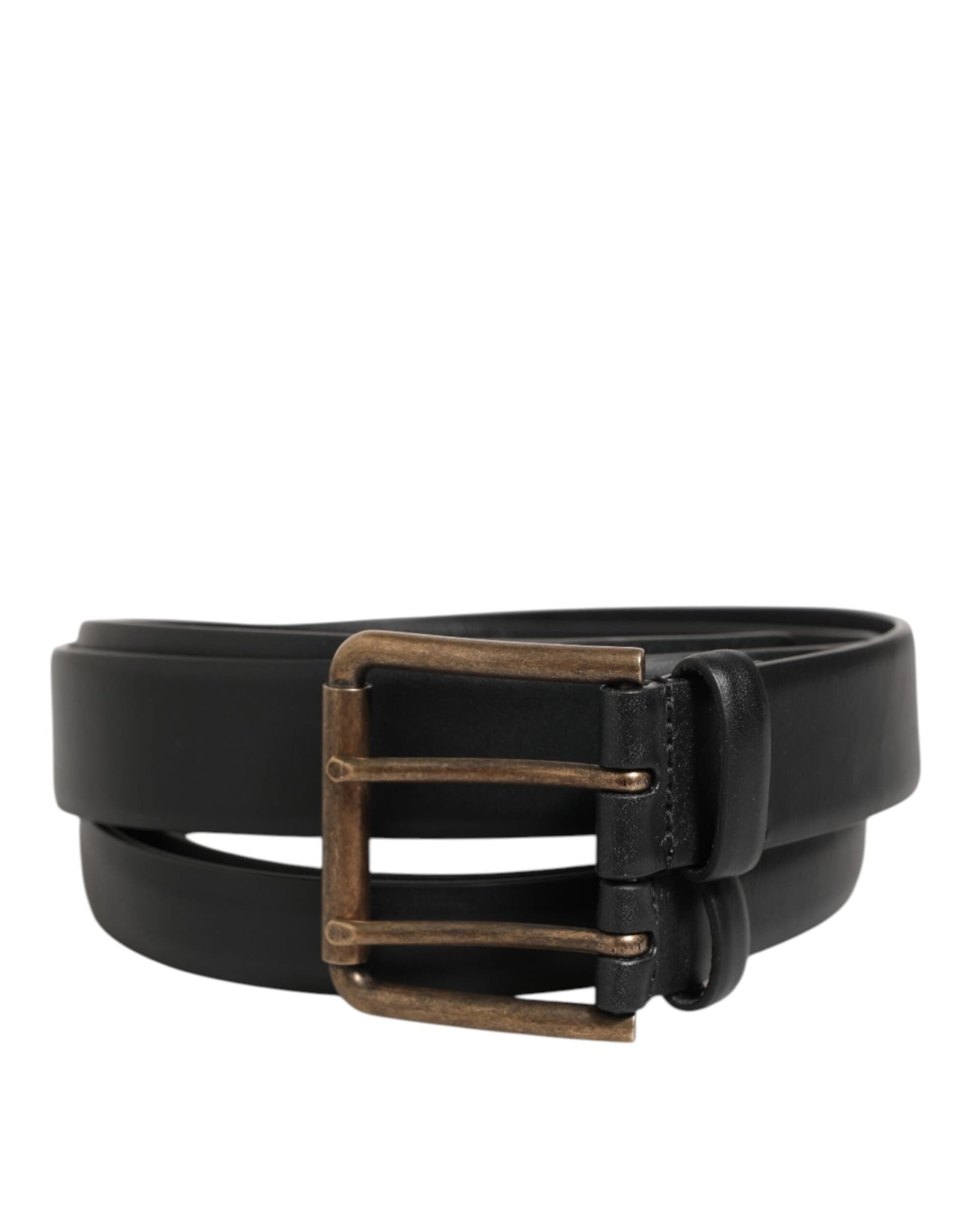 Dolce & Gabbana Black Double Strap Leather Brass Buckle Belt - 2