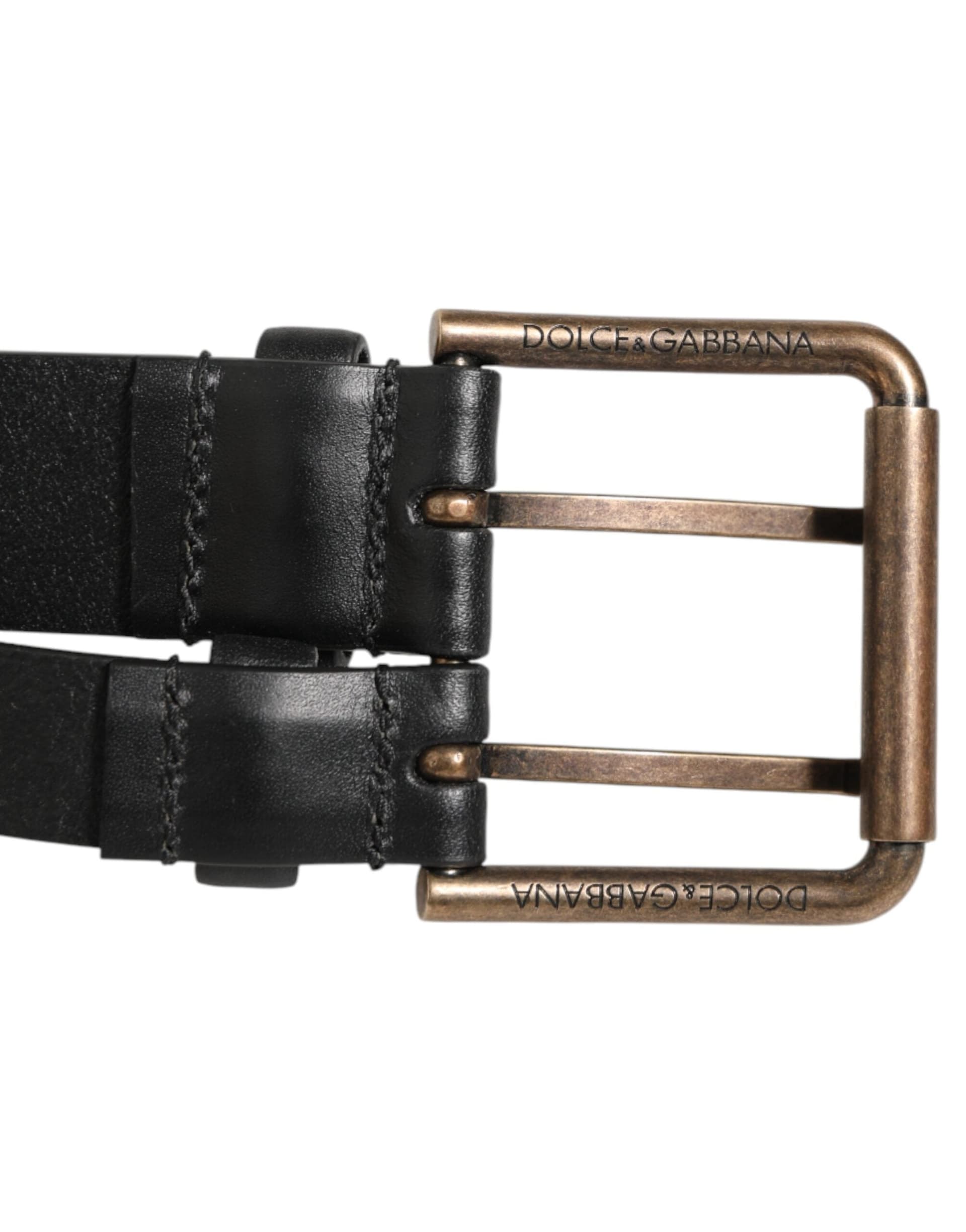Dolce & Gabbana Black Double Strap Leather Brass Buckle Belt - 4