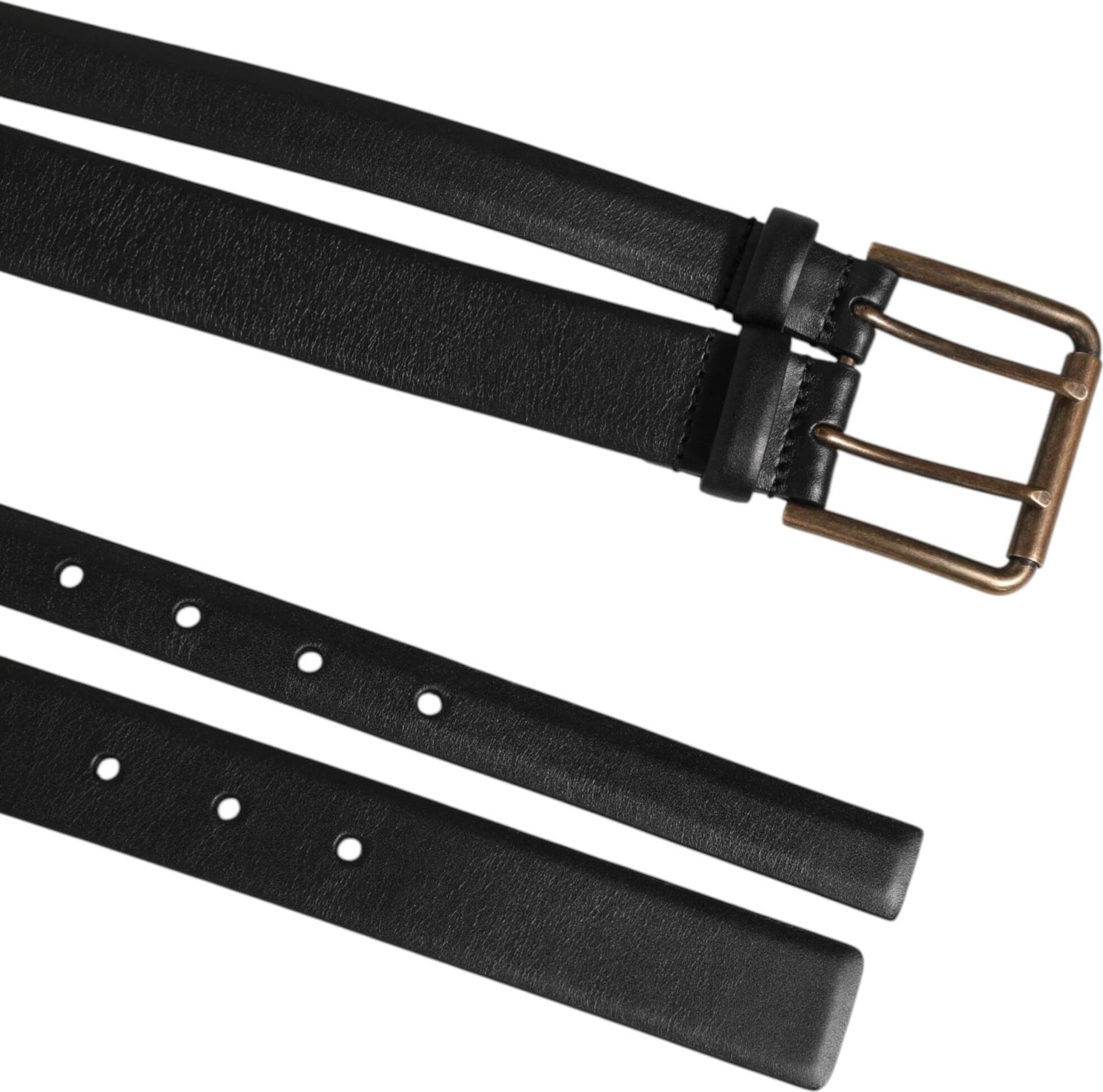 Dolce & Gabbana Black Double Strap Leather Brass Buckle Belt - 6
