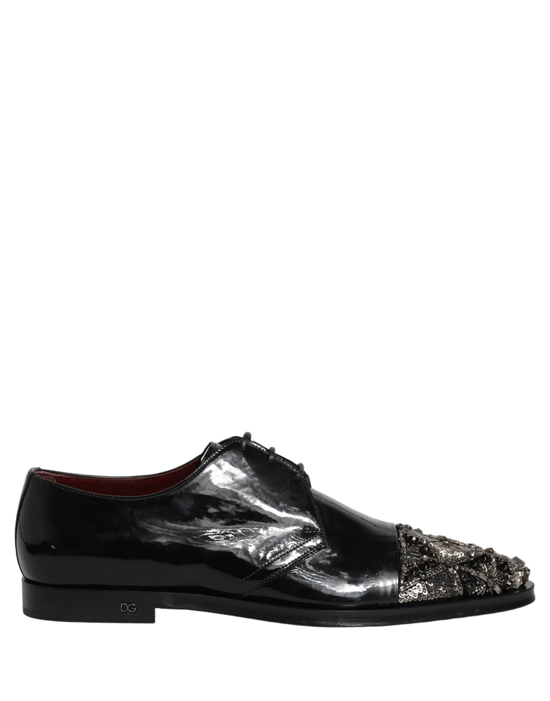 Dolce & Gabbana Black Embellished Men Derby Dress Formal Shoes - 7