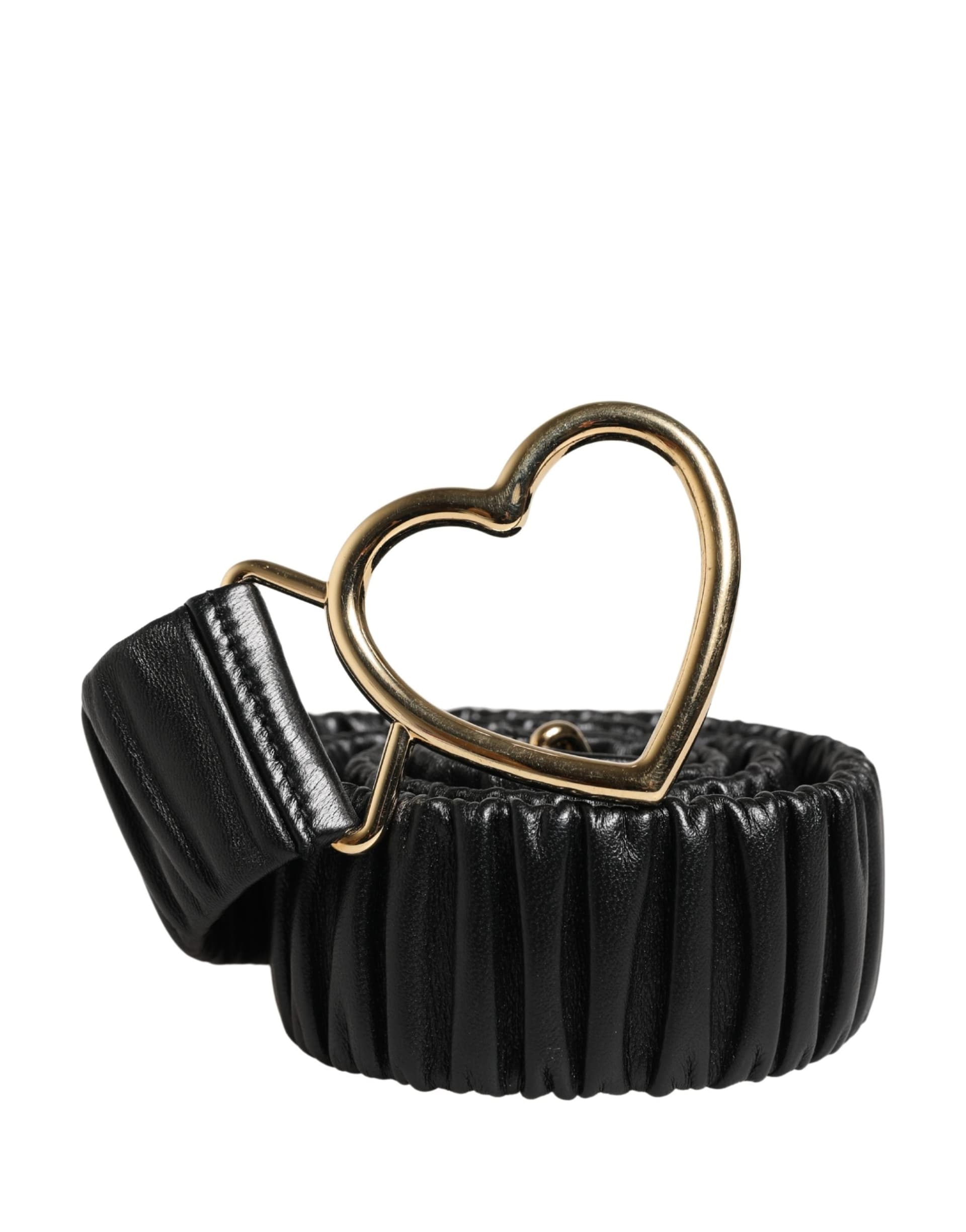 Dolce & Gabbana Black Leather Gold Heart Metal Buckle Belt - 2