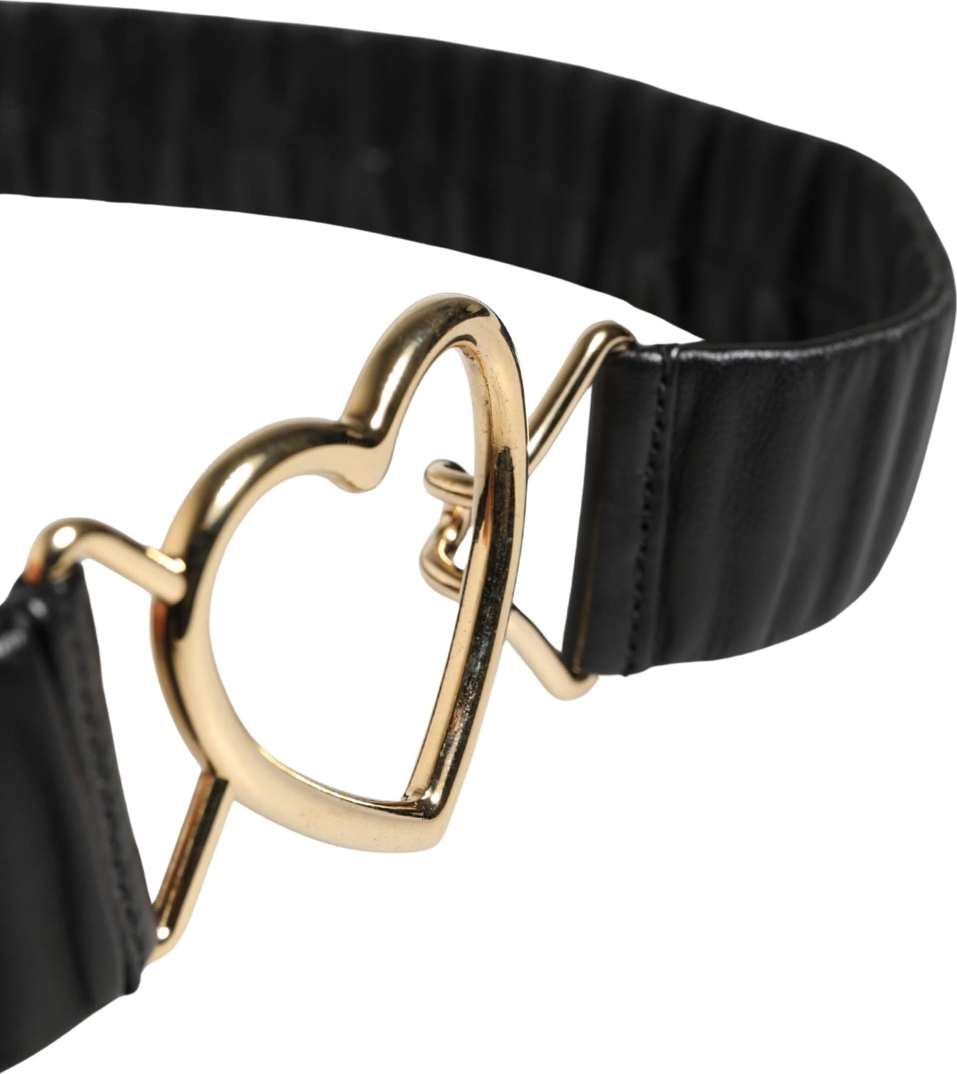 Dolce & Gabbana Black Leather Gold Heart Metal Buckle Belt - 5