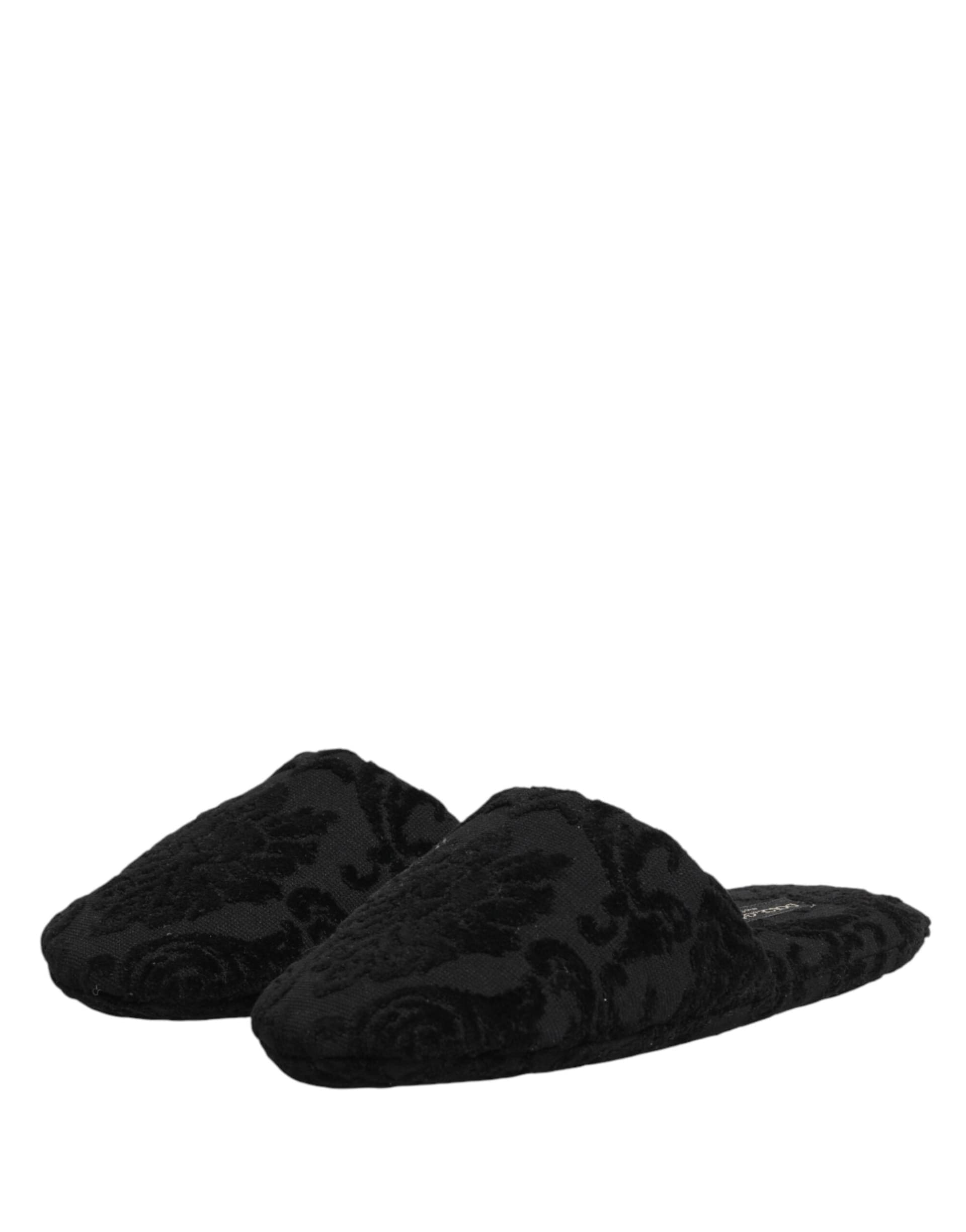 Dolce & Gabbana Black Logo Embroidered Slippers Flats Shoes - 3