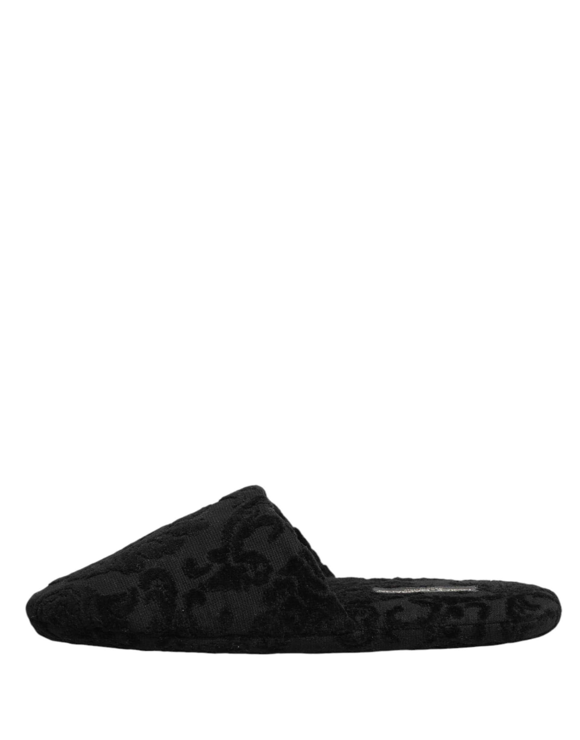 Dolce & Gabbana Black Logo Embroidered Slippers Flats Shoes - 5