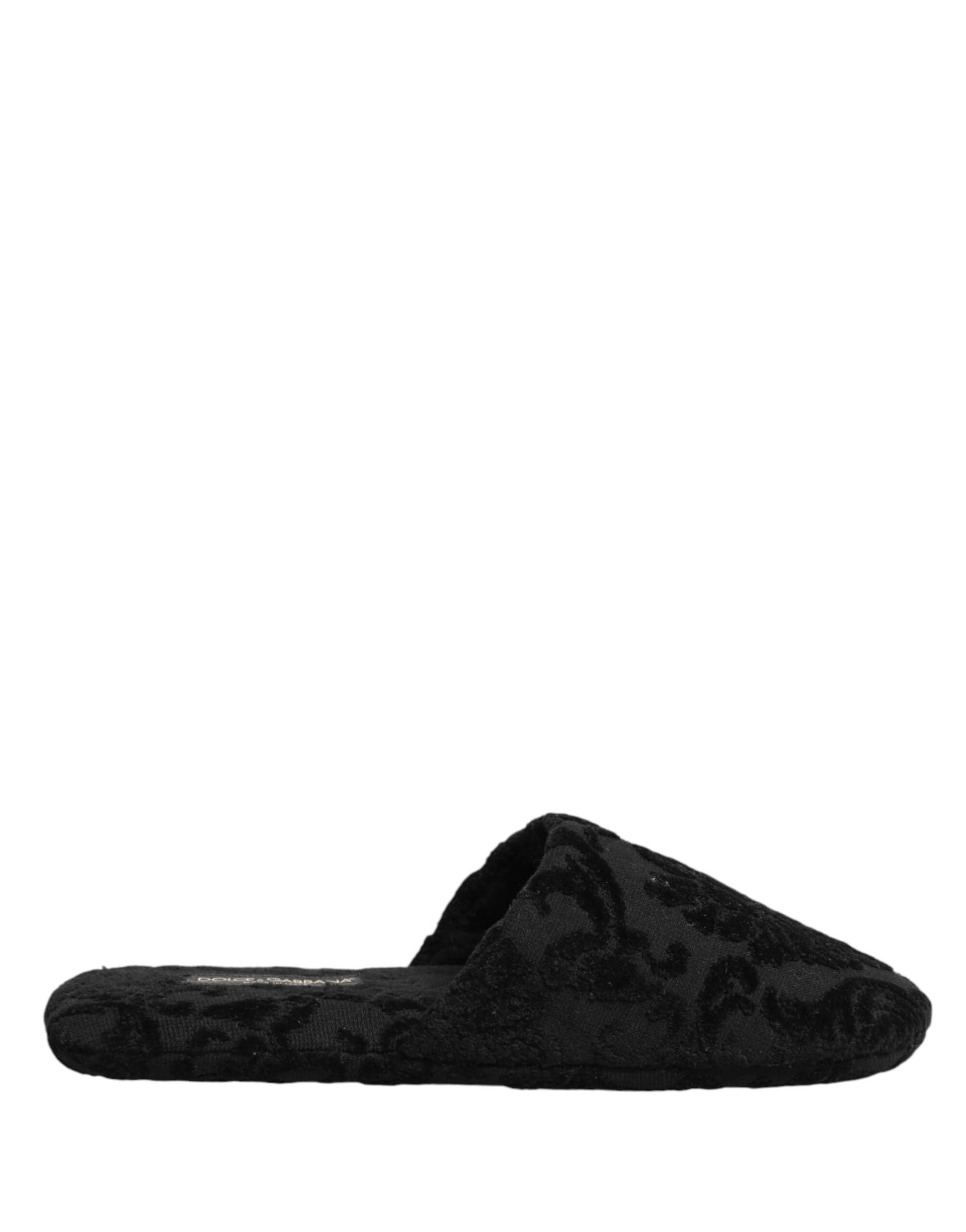 Dolce & Gabbana Black Logo Embroidered Slippers Flats Shoes - 7