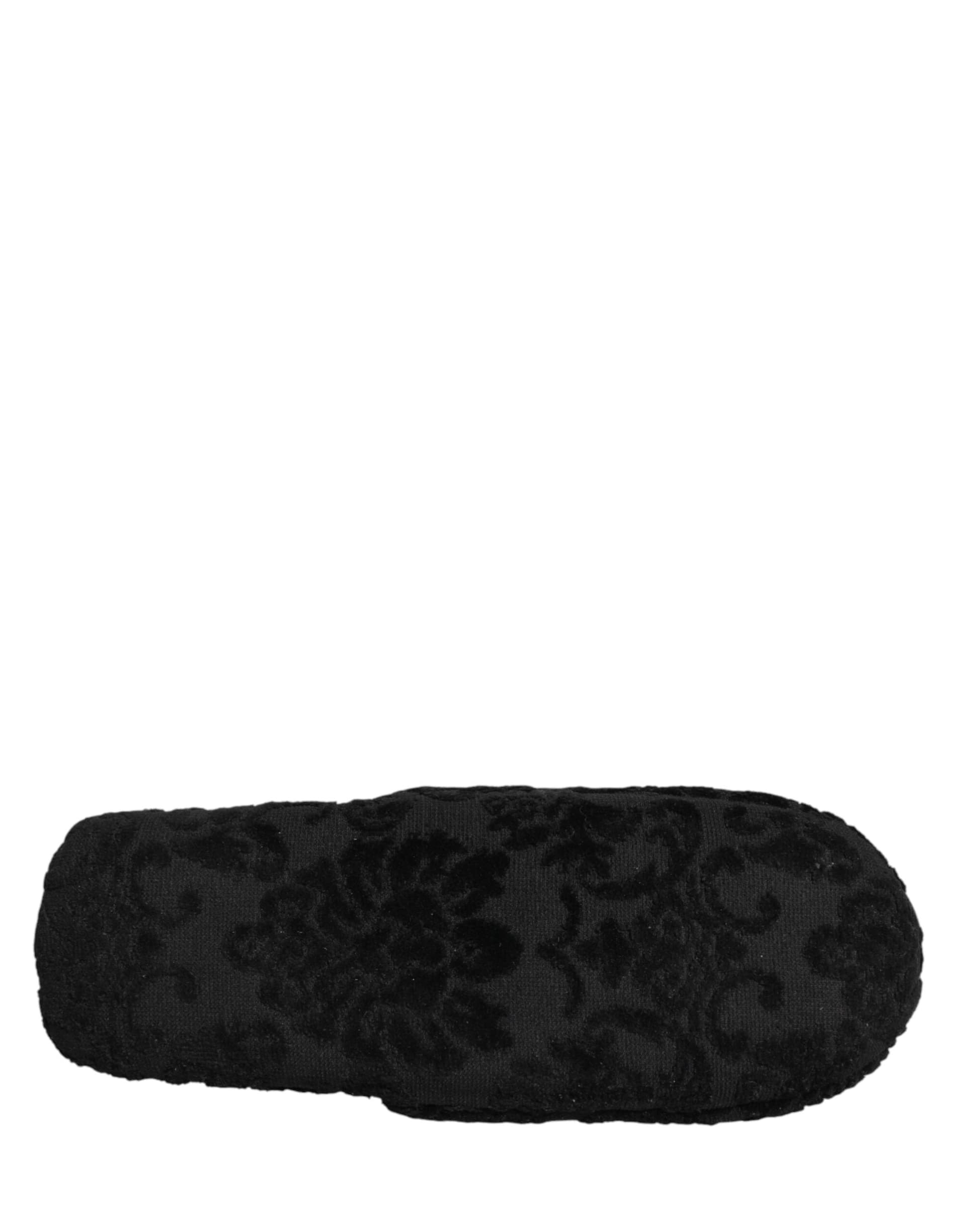 Dolce & Gabbana Black Logo Embroidered Slippers Flats Shoes - 8