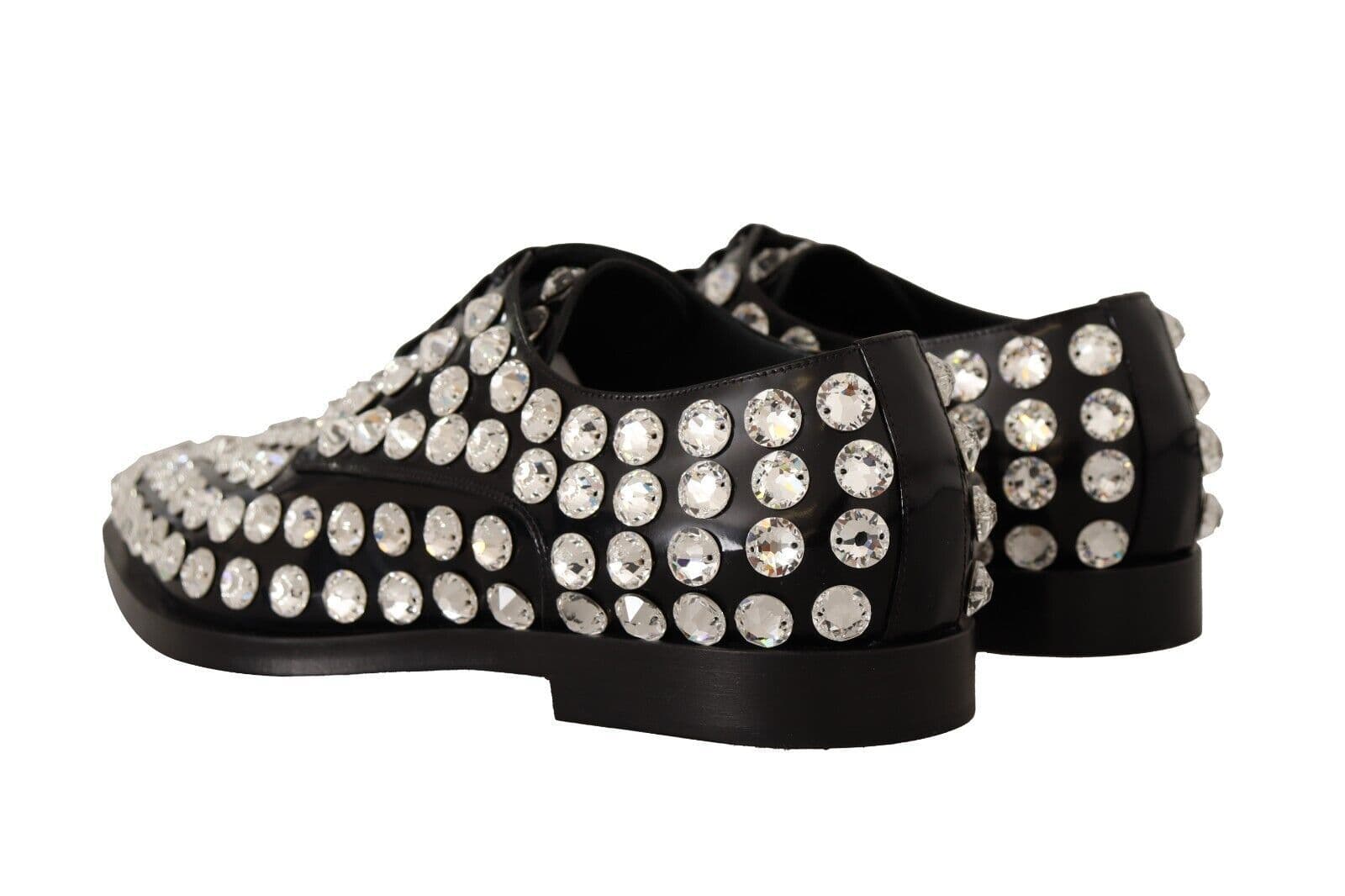 Dolce & Gabbana Black Leather Crystals Lace Up Formal Shoes - 2