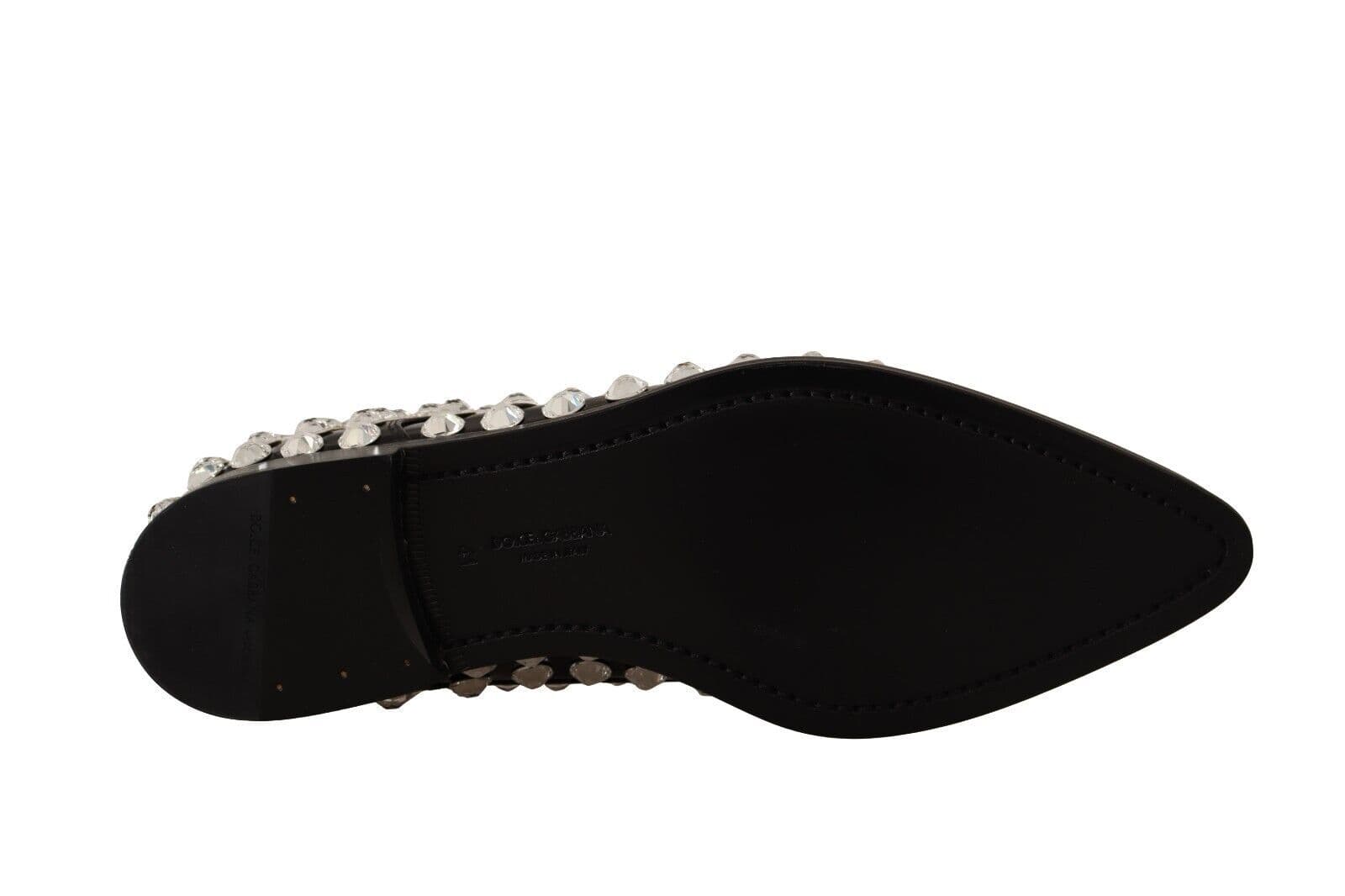 Dolce & Gabbana Black Leather Crystals Lace Up Formal Shoes - 4