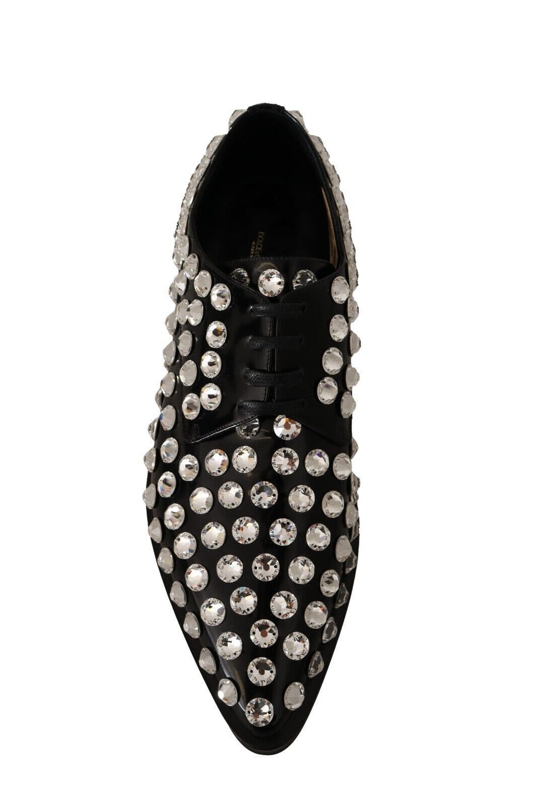 Dolce & Gabbana Black Leather Crystals Lace Up Formal Shoes - 5