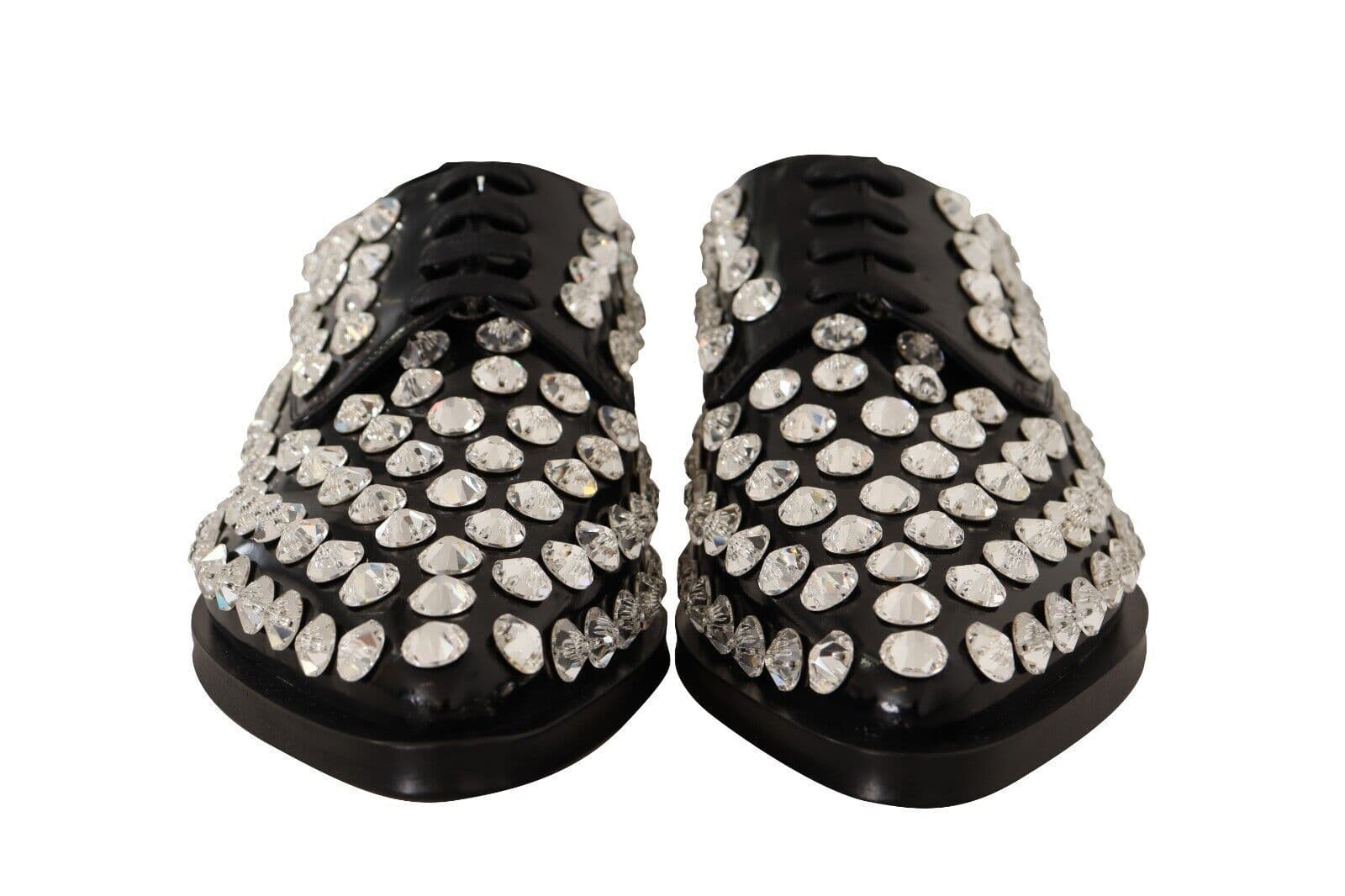 Dolce & Gabbana Black Leather Crystals Lace Up Formal Shoes - 6