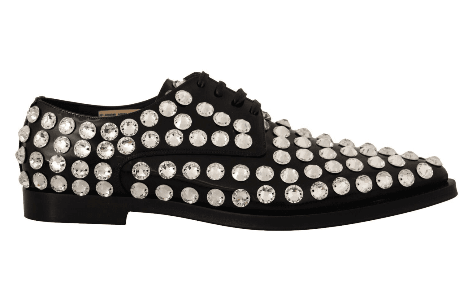 Dolce & Gabbana Black Leather Crystals Lace Up Formal Shoes - 7