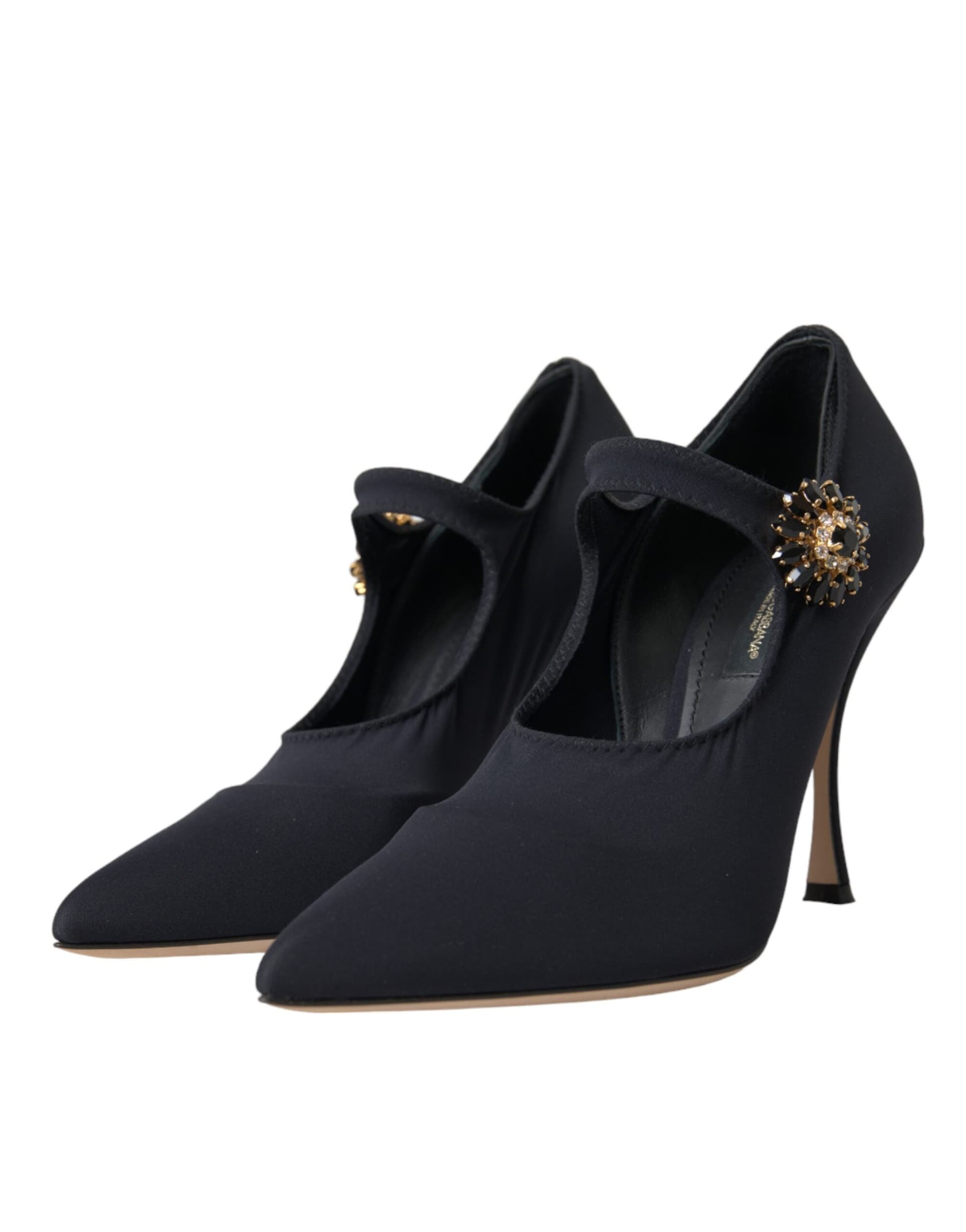 Dolce & Gabbana Black Mary Jane Jersey Crystal Pumps Shoes - 2
