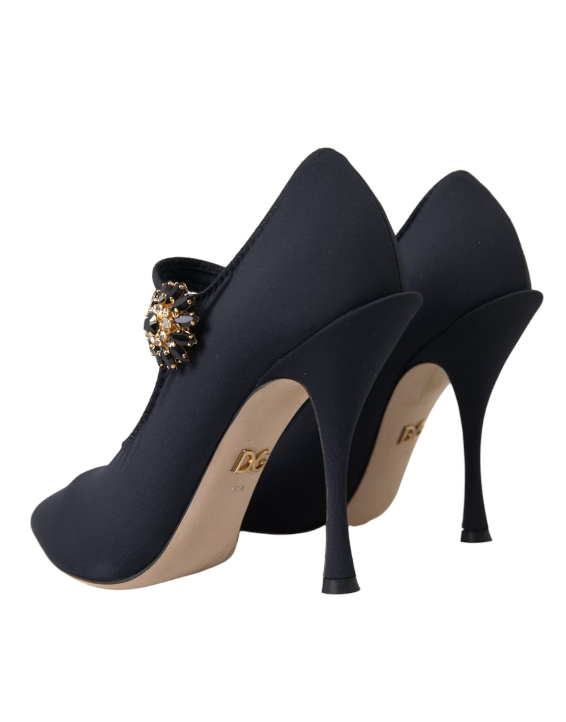 Dolce & Gabbana Black Mary Jane Jersey Crystal Pumps Shoes - 3