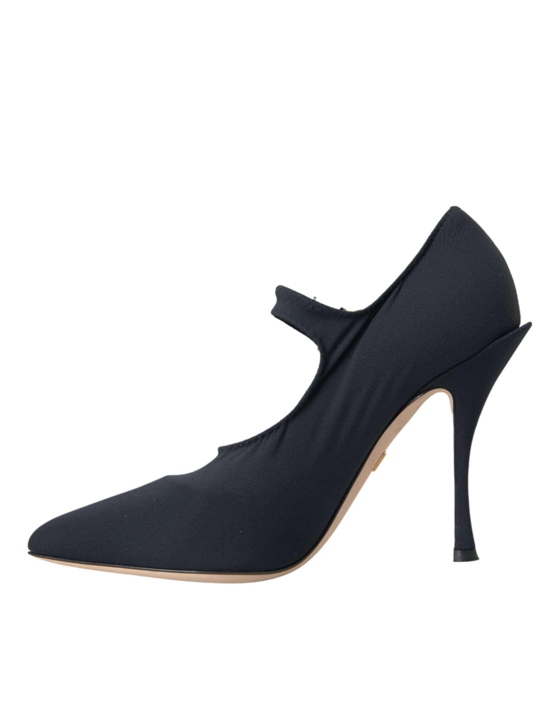 Dolce & Gabbana Black Mary Jane Jersey Crystal Pumps Shoes - 4
