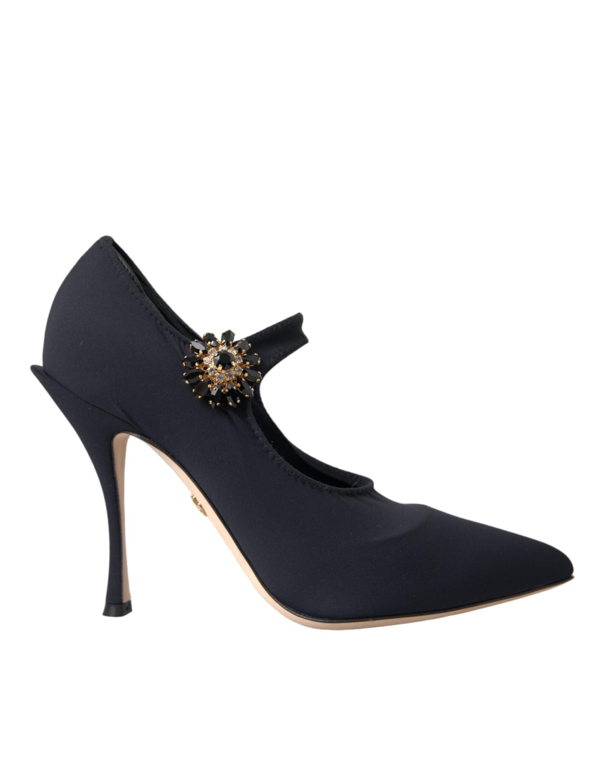 Dolce & Gabbana Black Mary Jane Jersey Crystal Pumps Shoes - 6