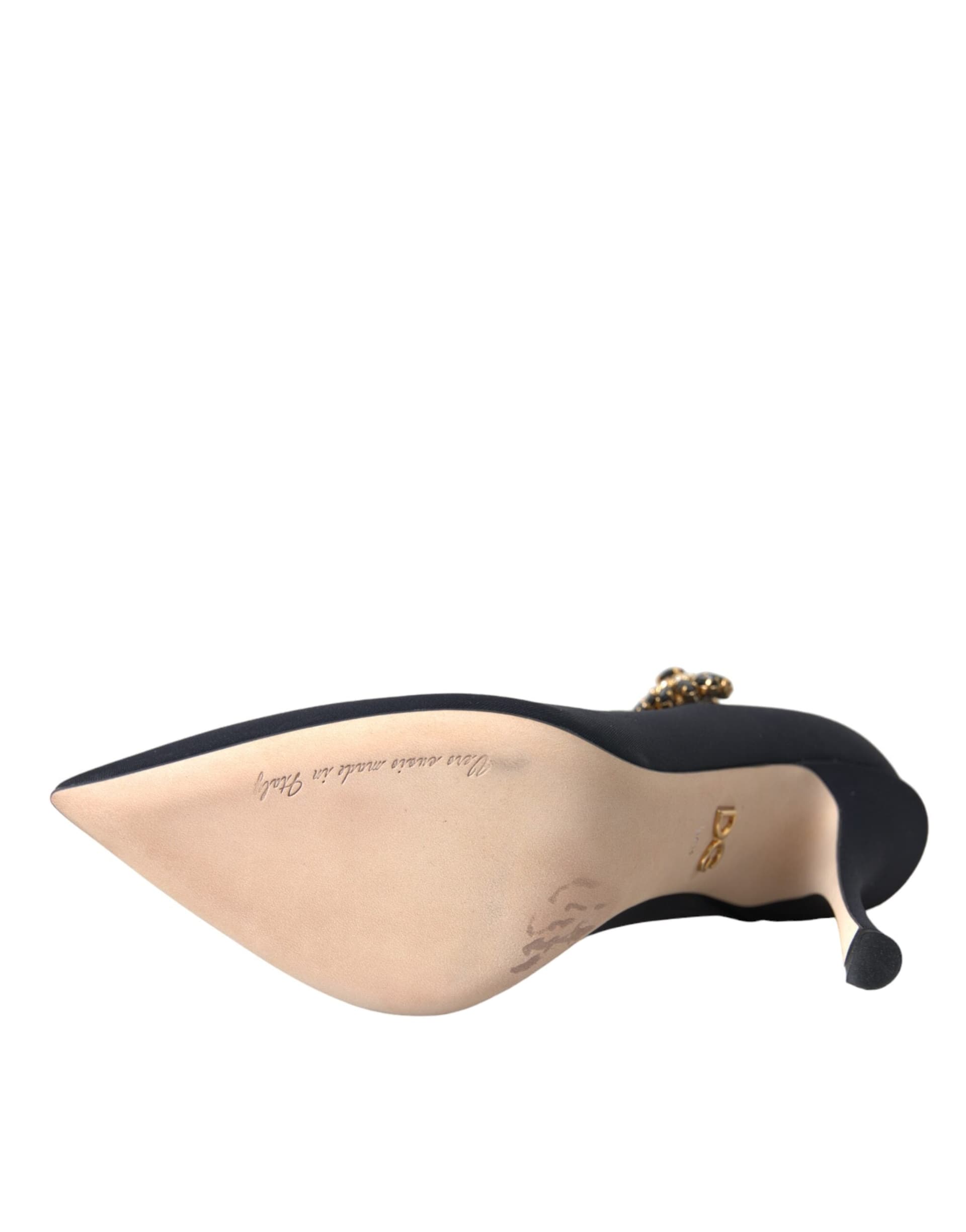 Dolce & Gabbana Black Mary Jane Jersey Crystal Pumps Shoes - 7