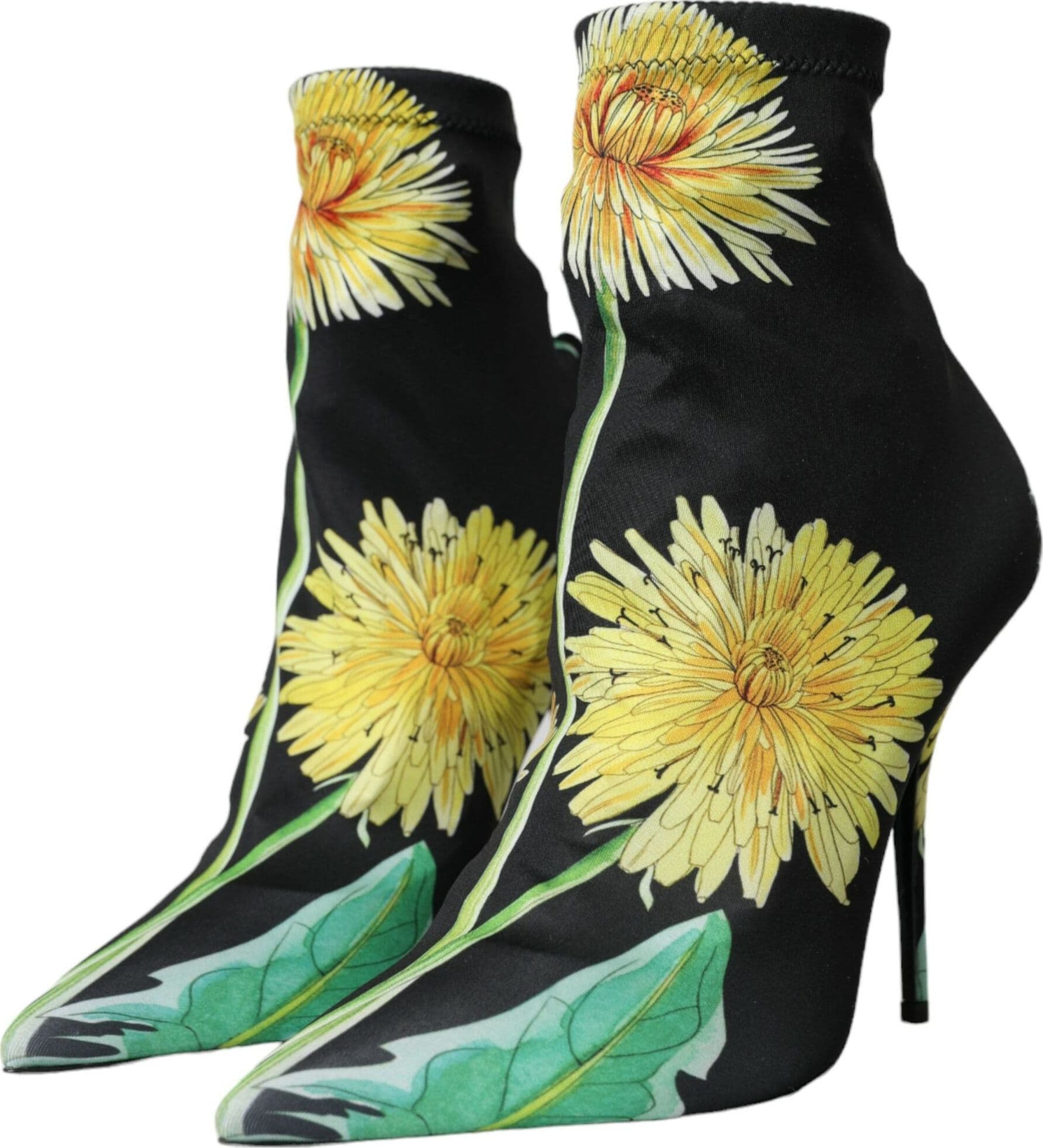 Dolce & Gabbana Black Floral Jersey Stretch Ankle Boots Shoes - 2