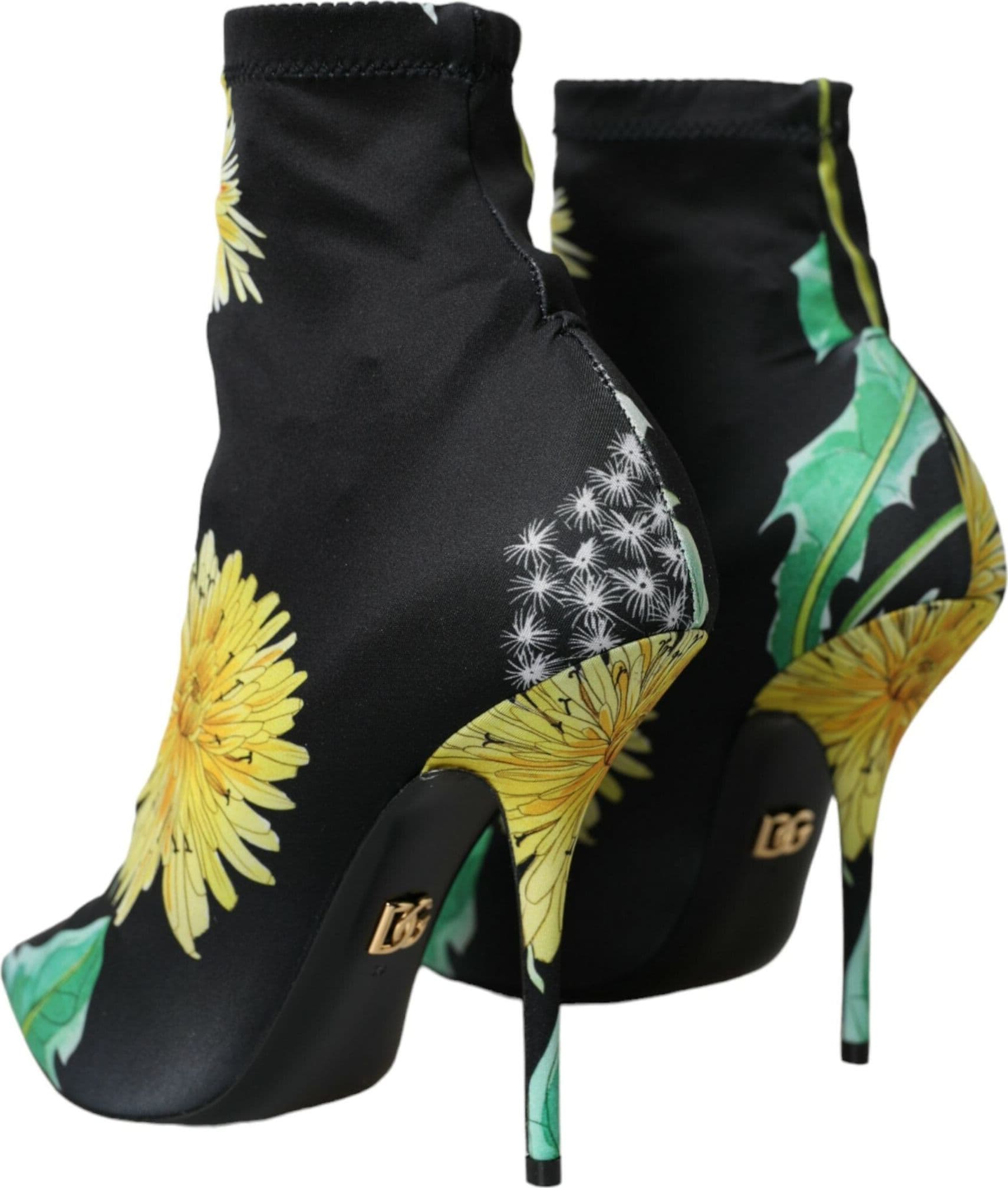 Dolce & Gabbana Black Floral Jersey Stretch Ankle Boots Shoes - 3
