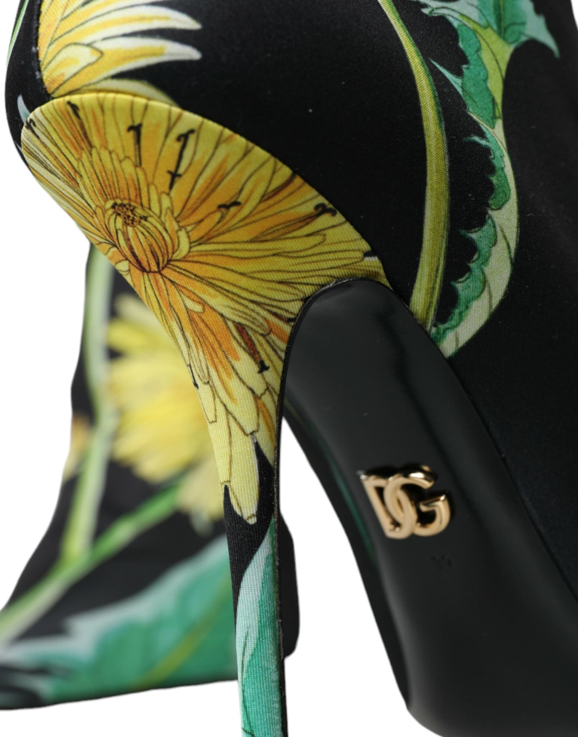 Dolce & Gabbana Black Floral Jersey Stretch Ankle Boots Shoes - 7