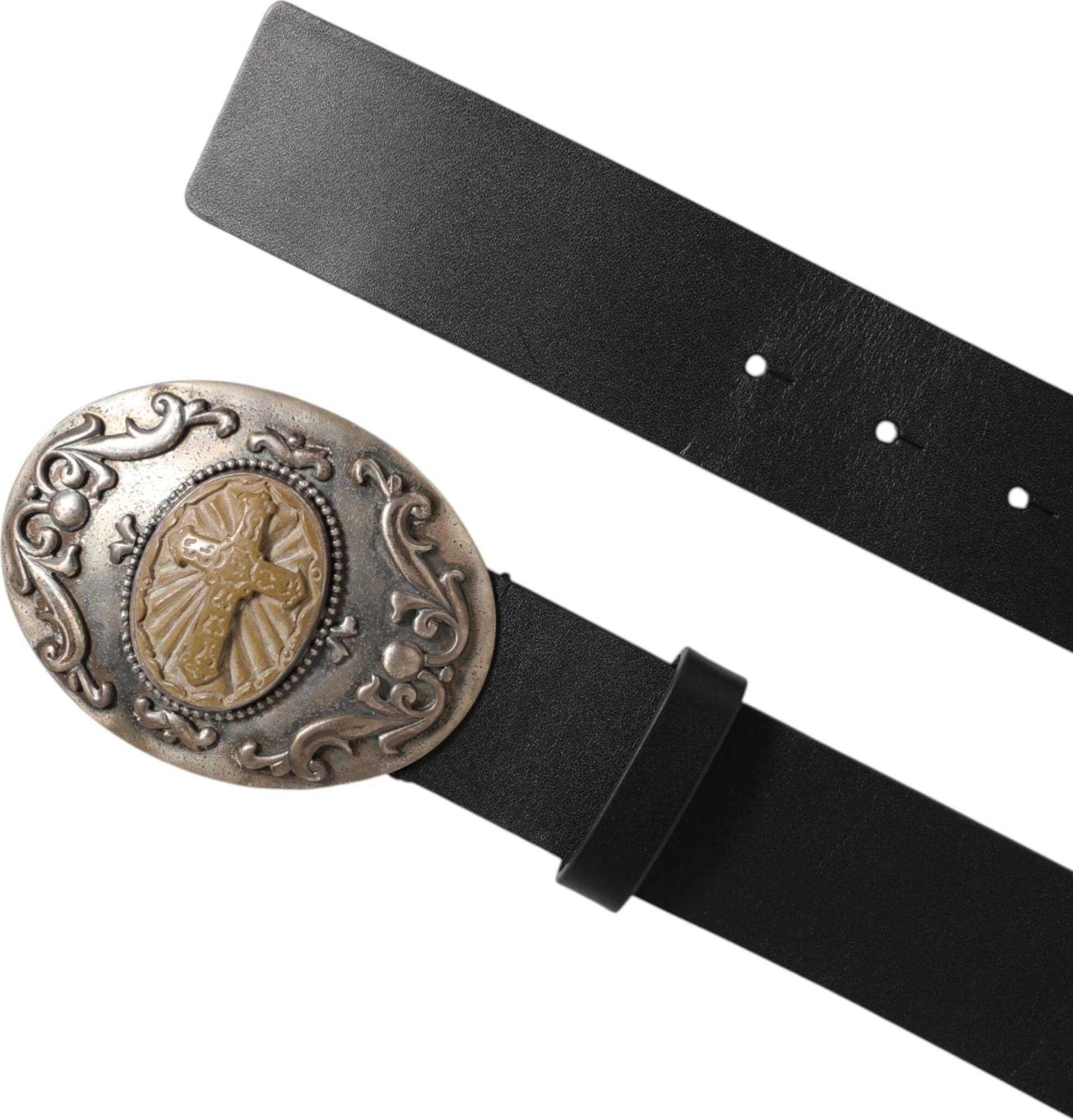 Dolce & Gabbana Black Leather Ornate Metal Buckle Men Belt - 4