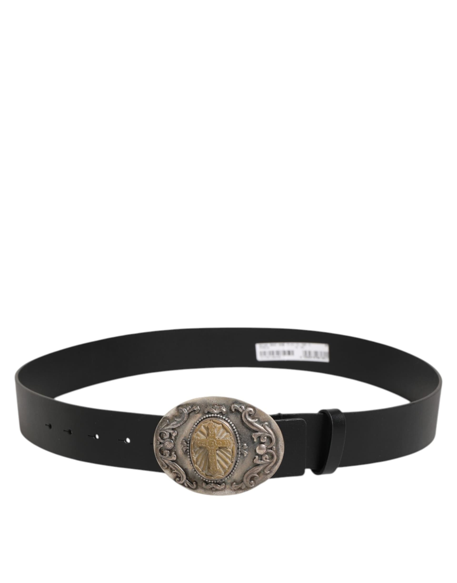 Dolce & Gabbana Black Leather Ornate Metal Buckle Men Belt - 5