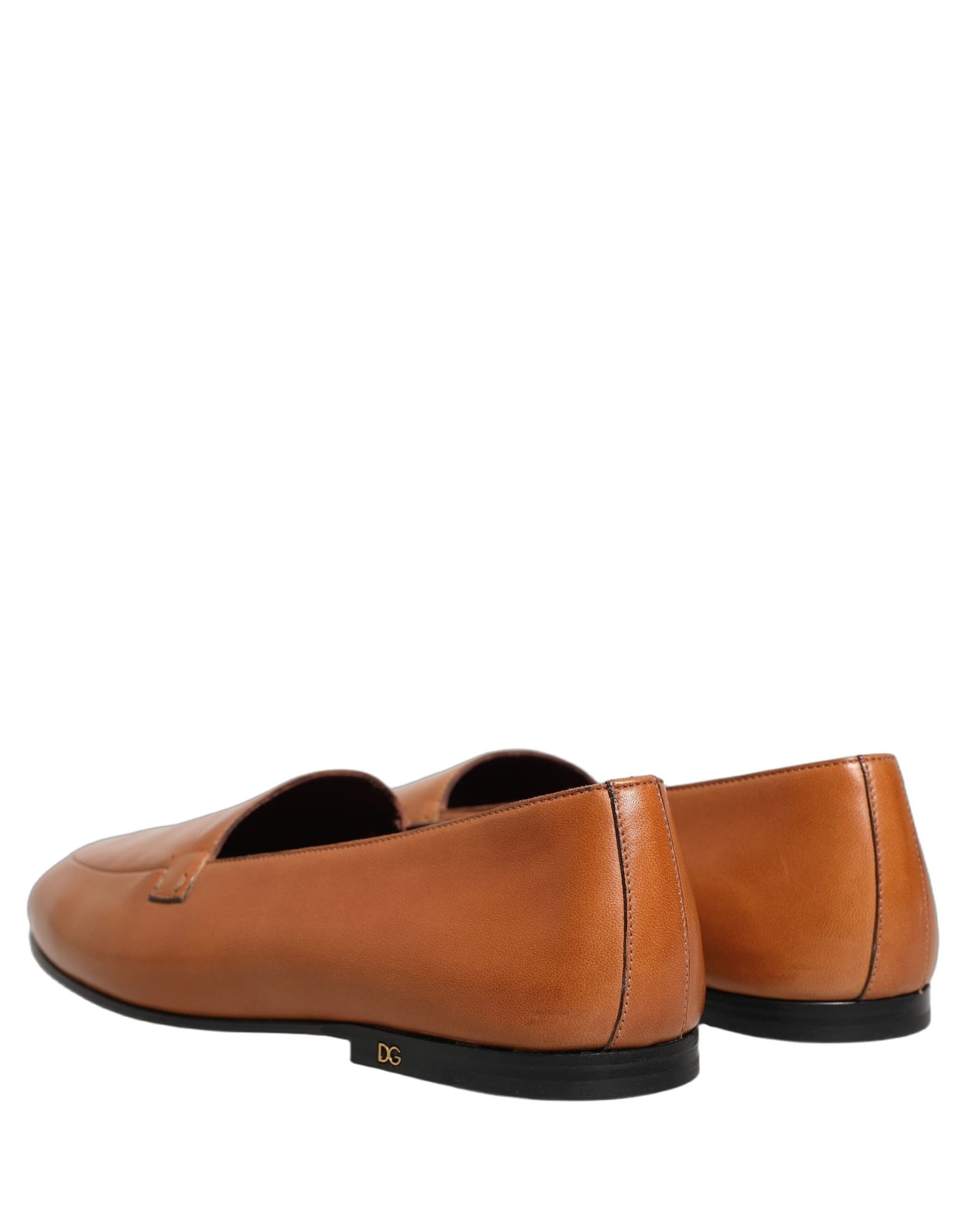 Dolce & Gabbana Brown Leather Logo Slip On Men Loafers Shoes - 5