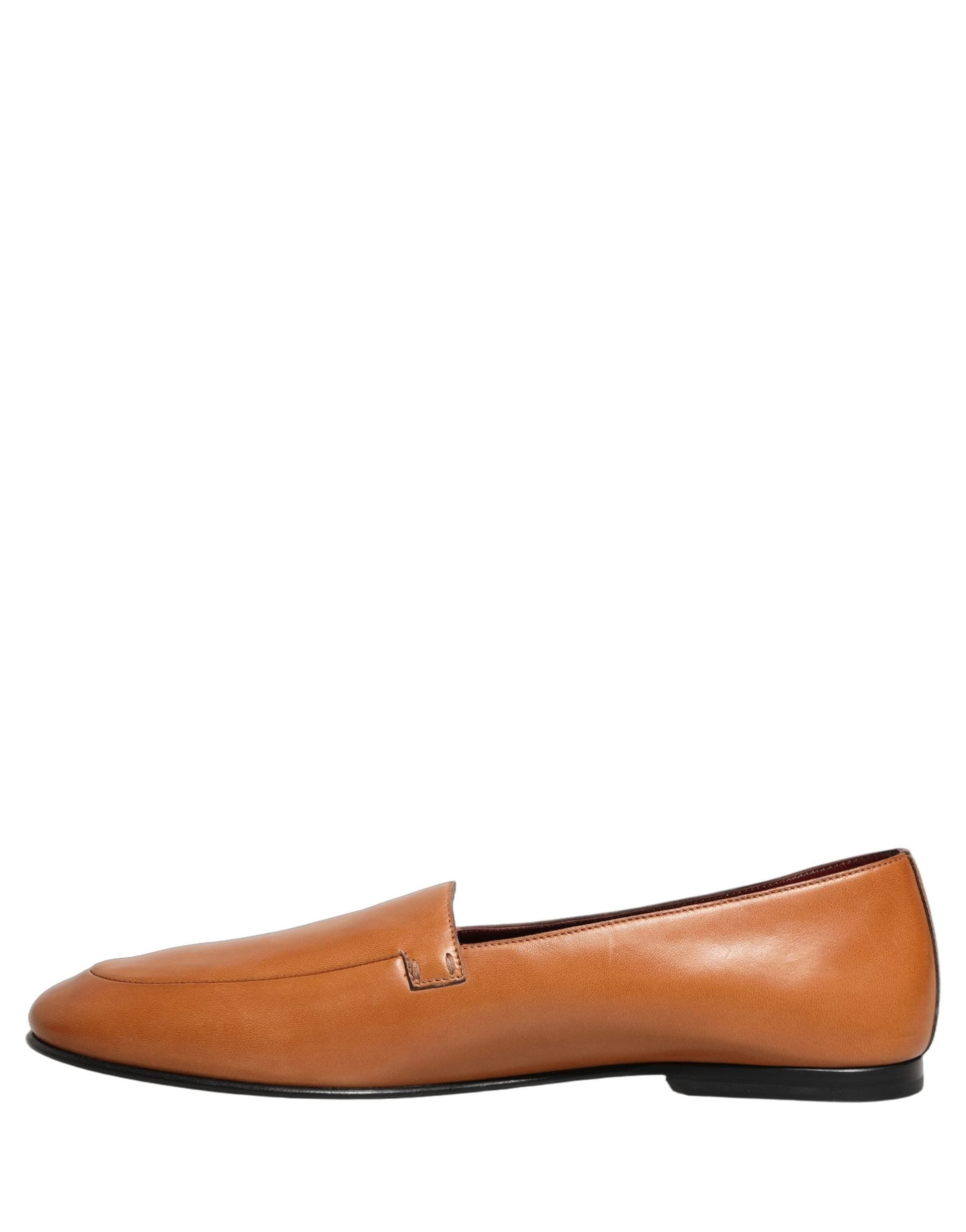 Dolce & Gabbana Brown Leather Logo Slip On Men Loafers Shoes - 6