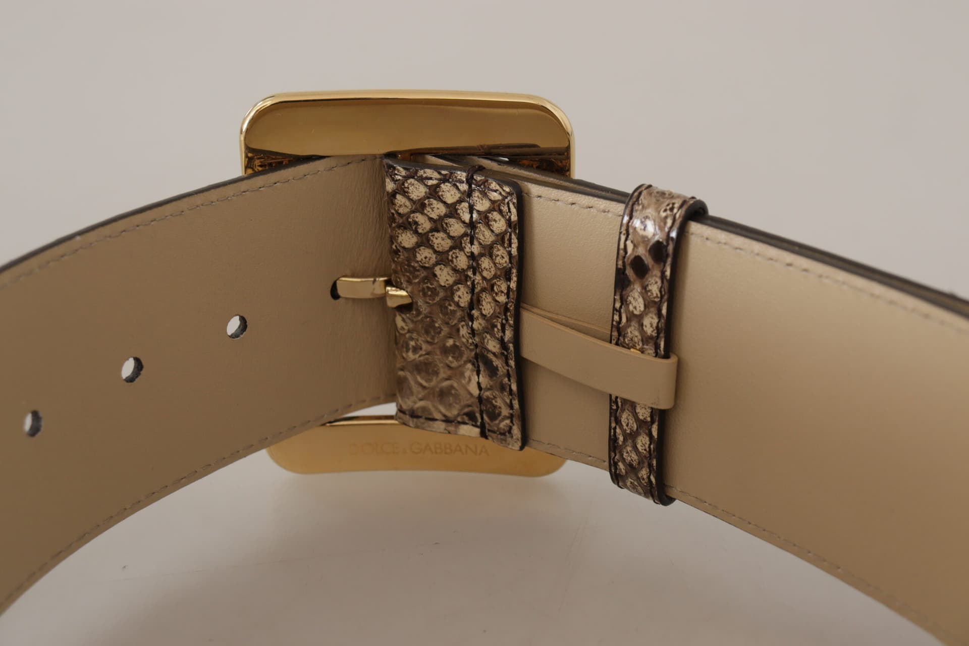 Dolce & Gabbana Brown Exotic Wide Waist Leather Gold Metal Buckle Belt - 5