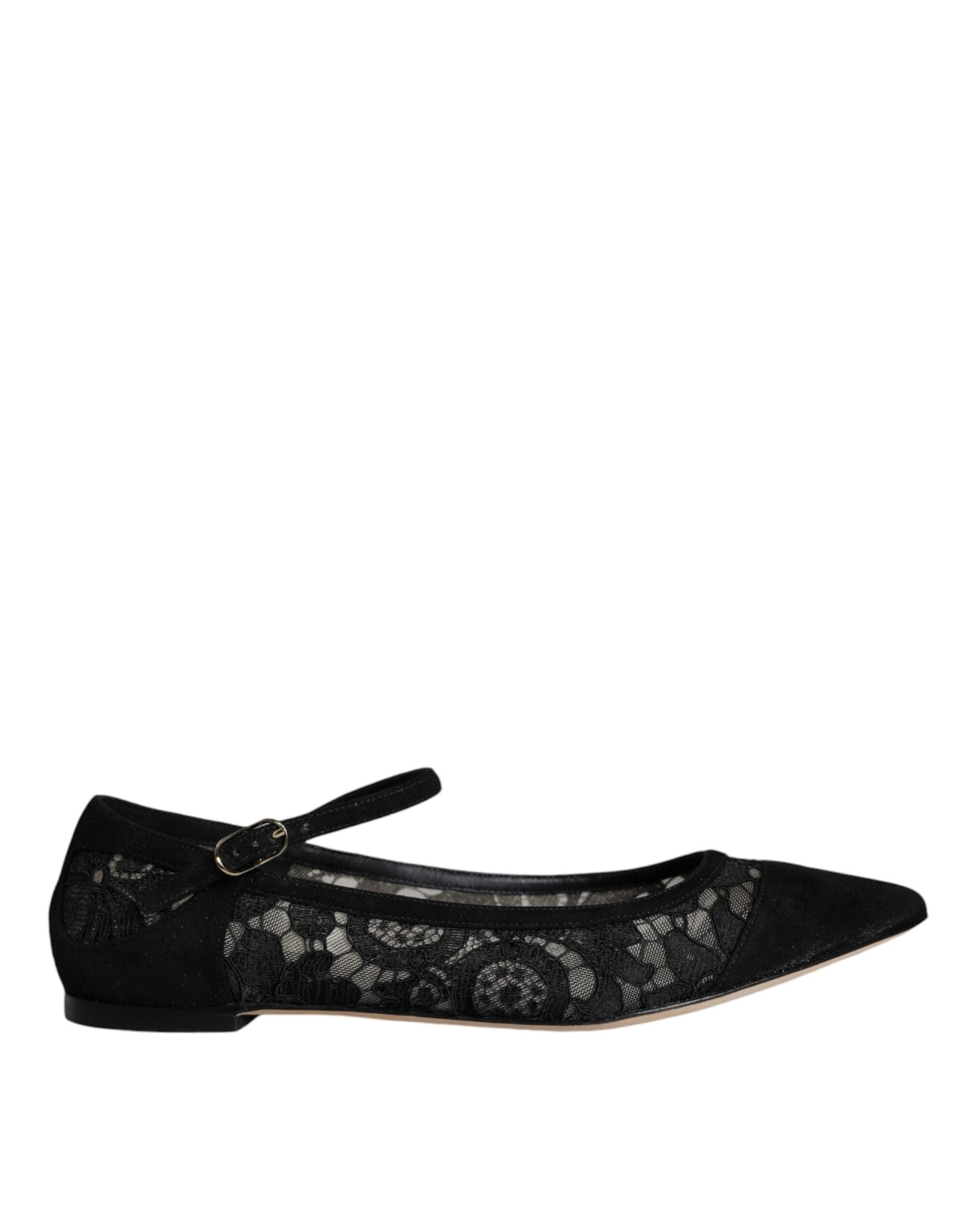 Dolce & Gabbana Black Taormina Lace Bellucci Flats Shoes - 3